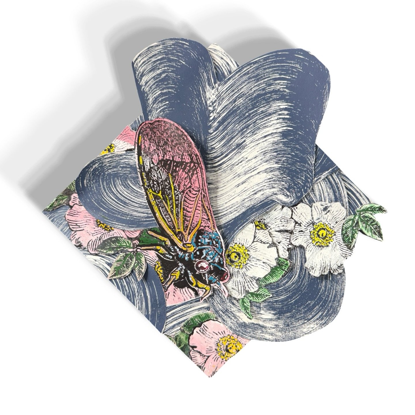 &ldquo;Loud AF&rdquo;, collaged monoprints with acrylic and pen on wood panel. 8&rdquo;x8&rdquo;. 

What&rsquo;s Atlanta without the soundtrack of cicadas and some Cherokee Roses (our state flower) ✨

Created for the @404FoundATL Group Art Show in co