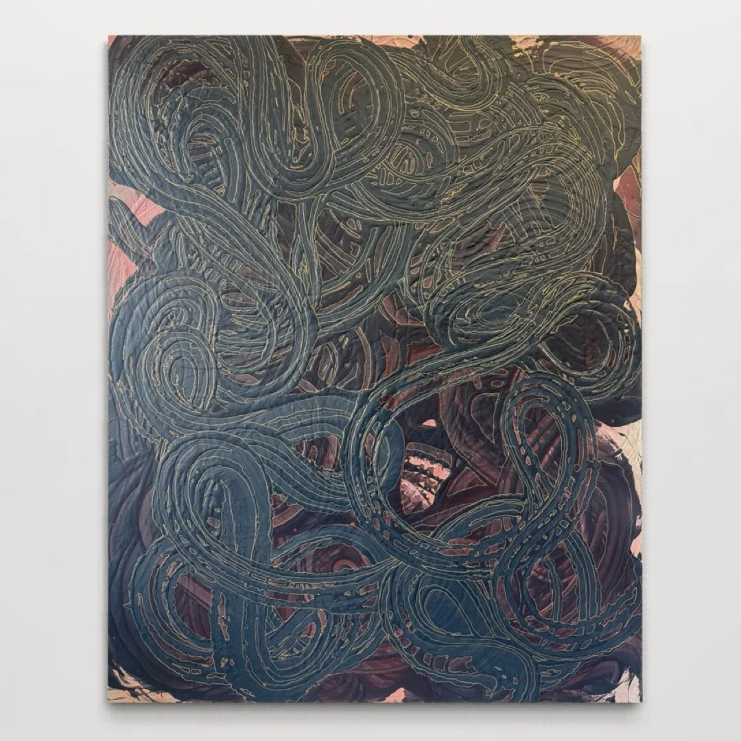 "Everything Now", salvaged paints and gold ink on canvas with reclaimed wood frame. 61" x 49". Available through Kai Lin Art Gallery, Atlanta, GA.