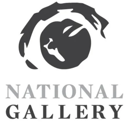 Logo of the National Gallery featuring a stylized black and white circular design with a horse's head, and the words 'NATIONAL GALLERY' beneath it.
