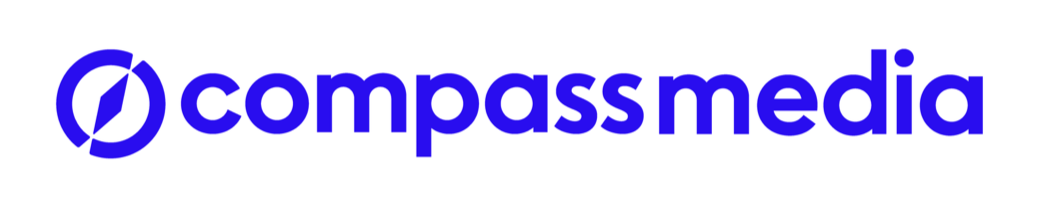 Logo of Compass Media with a circular compass icon and the text 'compass media' in blue.