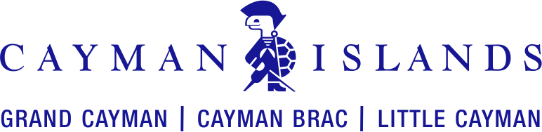 Logo of Cayman Islands featuring a blue turtle between the words 'Cayman' and 'Islands' with three regions listed underneath: Grand Cayman, Cayman Brac, Little Cayman.