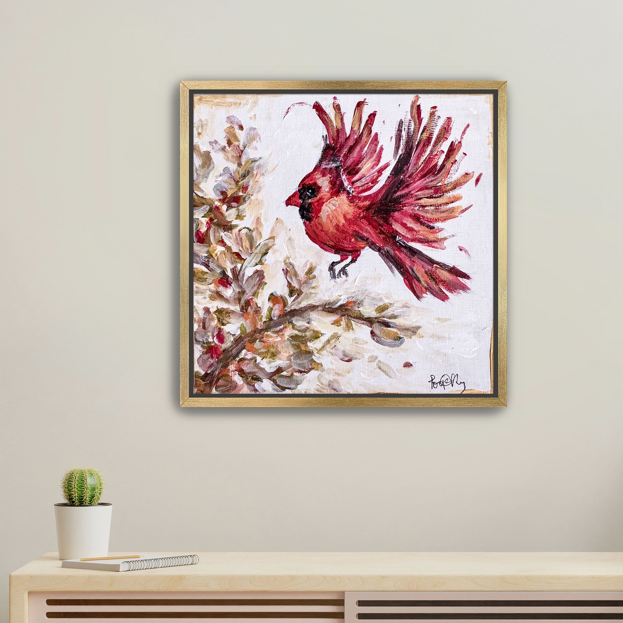 Flying Cardinal Print framed gold.jpg