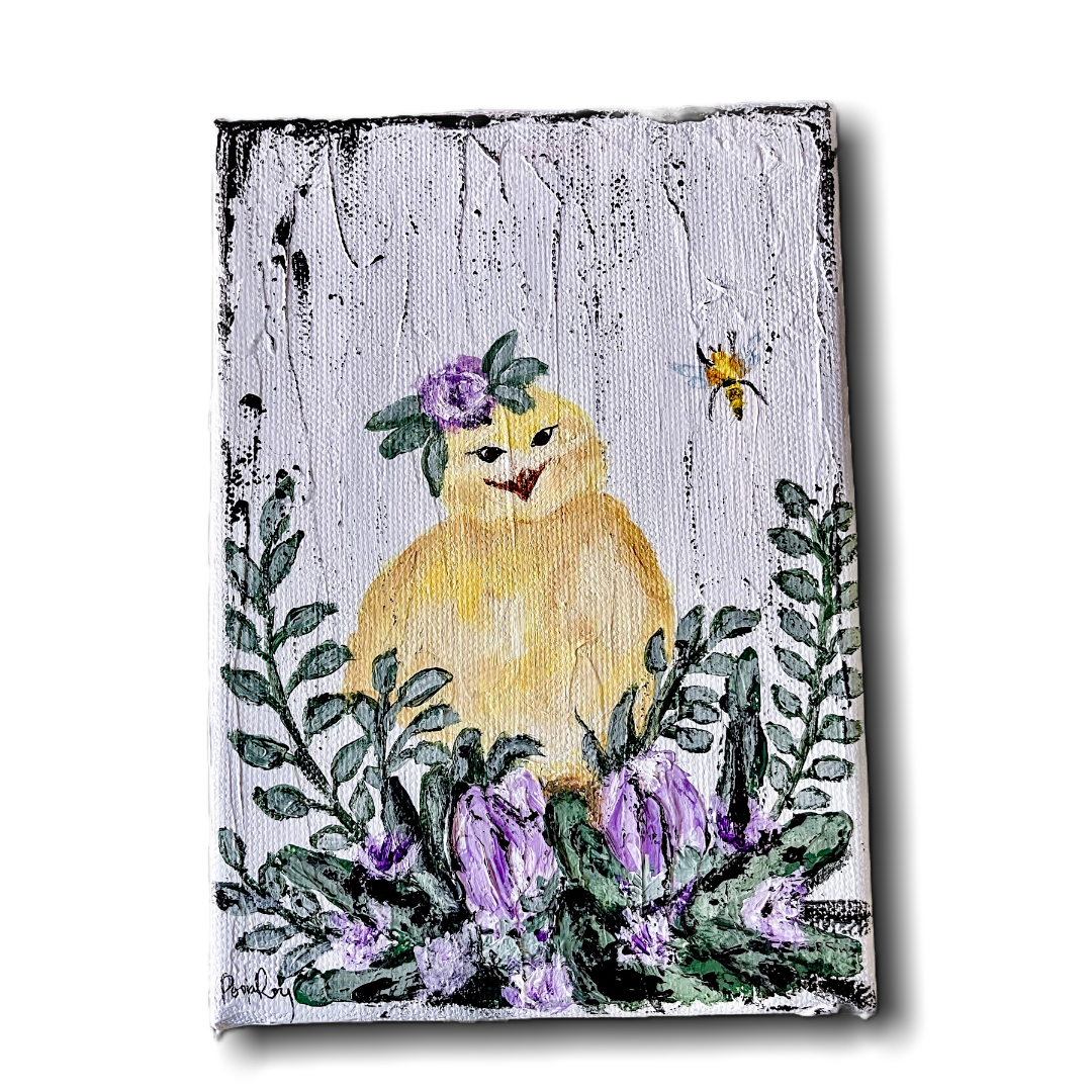 Baby Chick in Violet Tulips standalone