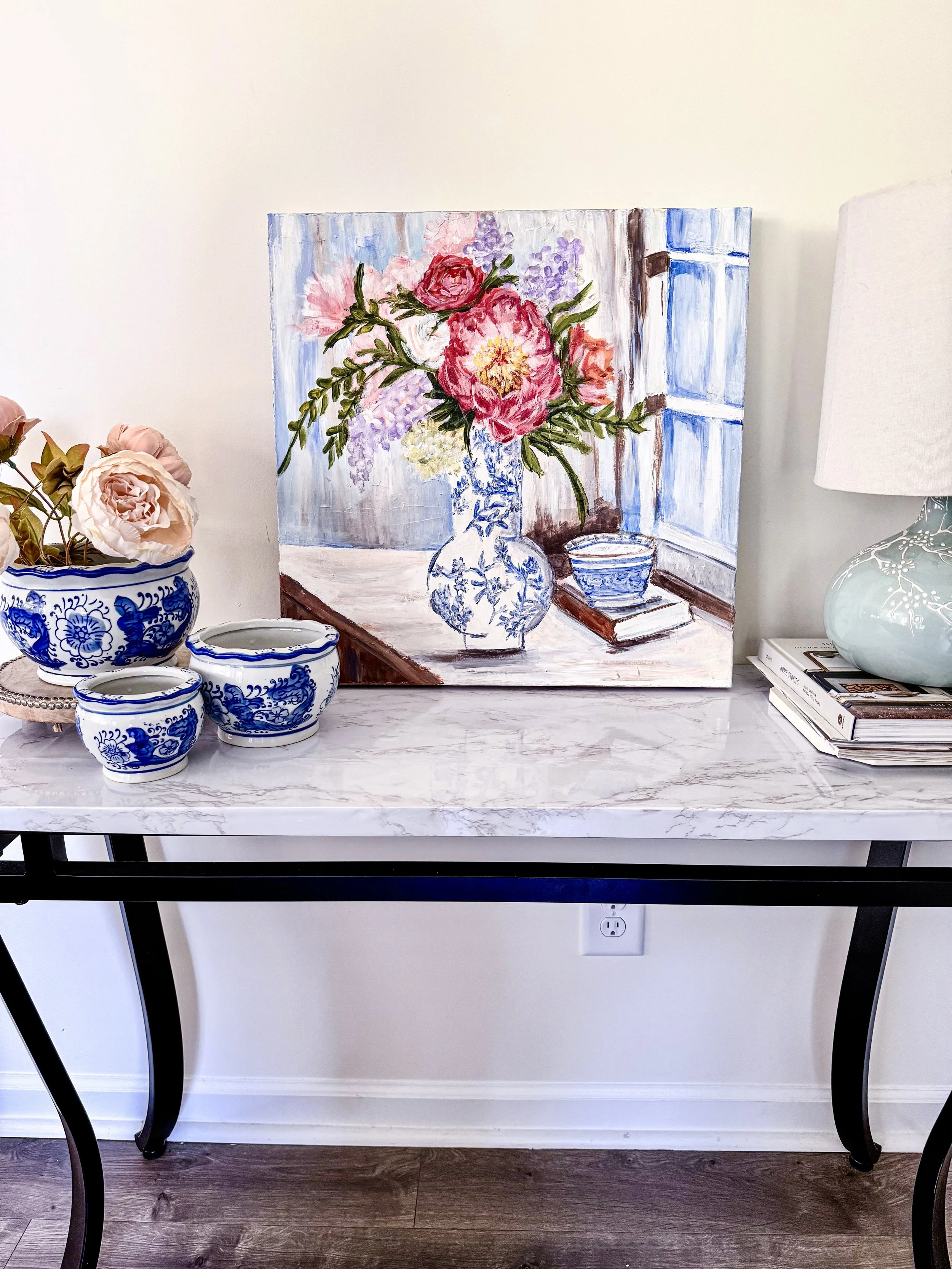 Peony Season styled on console table 1.jpg