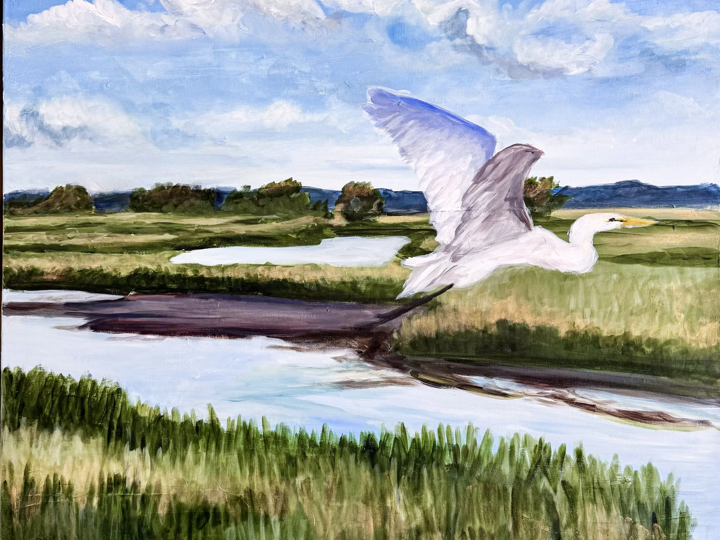Flight in Marsh Painting by Artist Pooja Roy-closeup.jpg