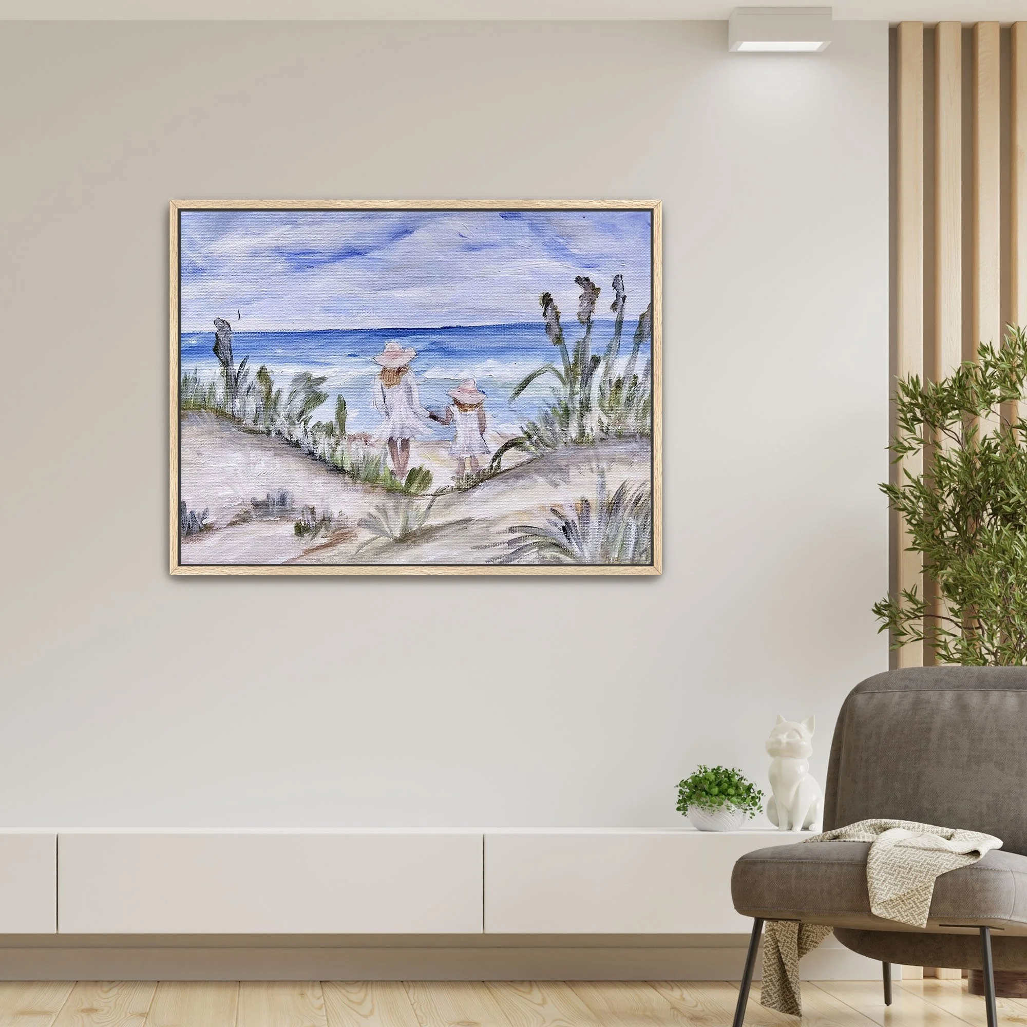 Mama and I at the Beach Print framed oak.jpg