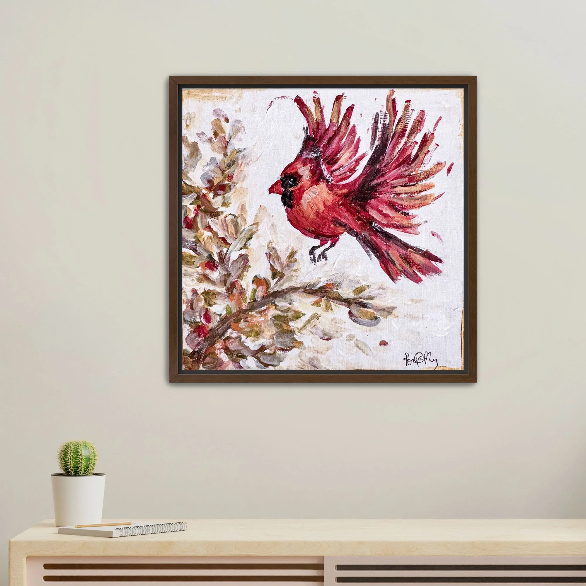 Flying Cardinal Print framed Walnut.jpg