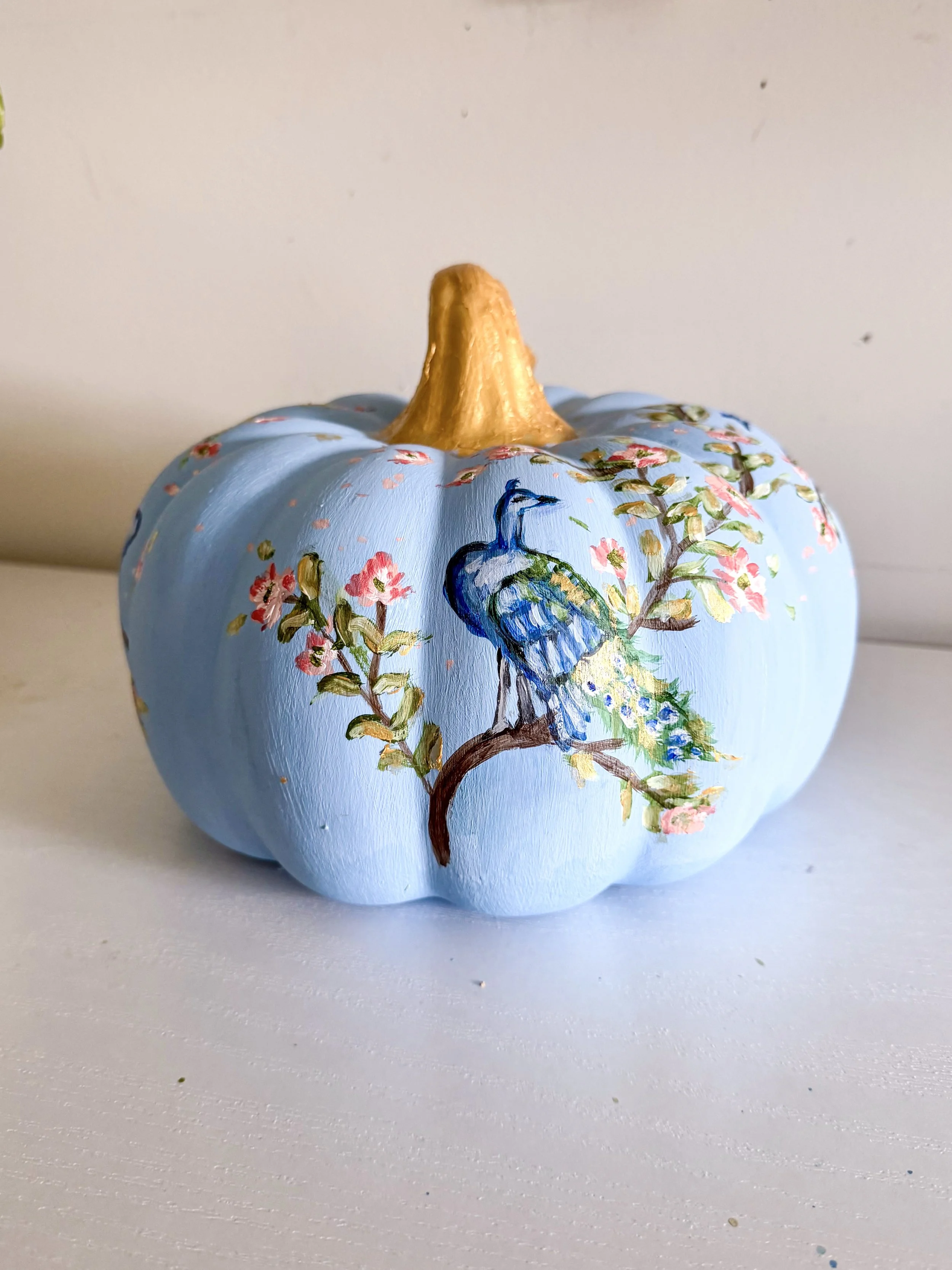 Blue Peacock Chinoiserie Pumpkin large by Charlotte, NC Artist Pooja Roy-3.jpg