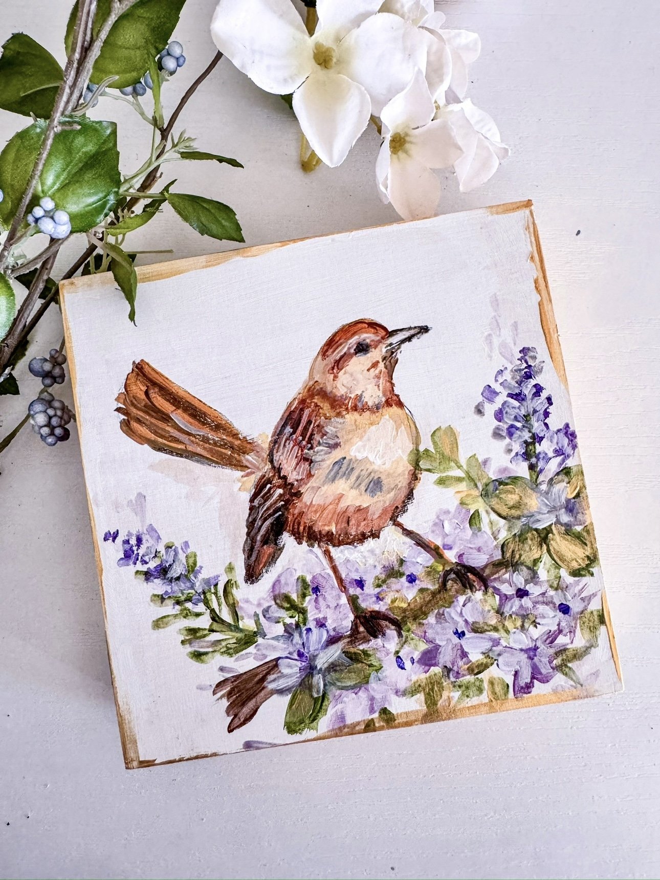 Robin bird and Purple Flowers Art Print by Charlotte, NC Artist Pooja Roy-1.jpg