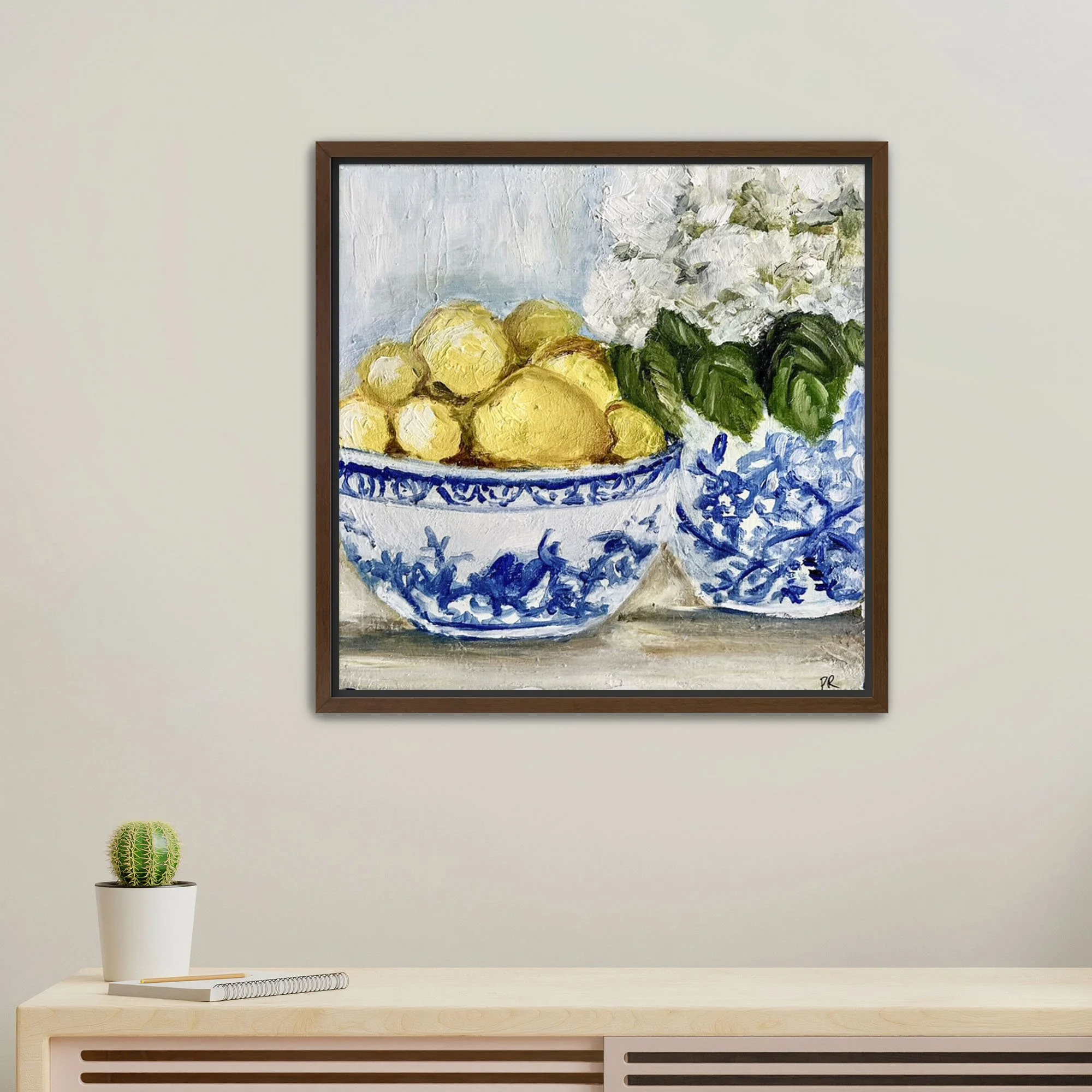Lemons & Hydrangeas Print framed walnut.jpg