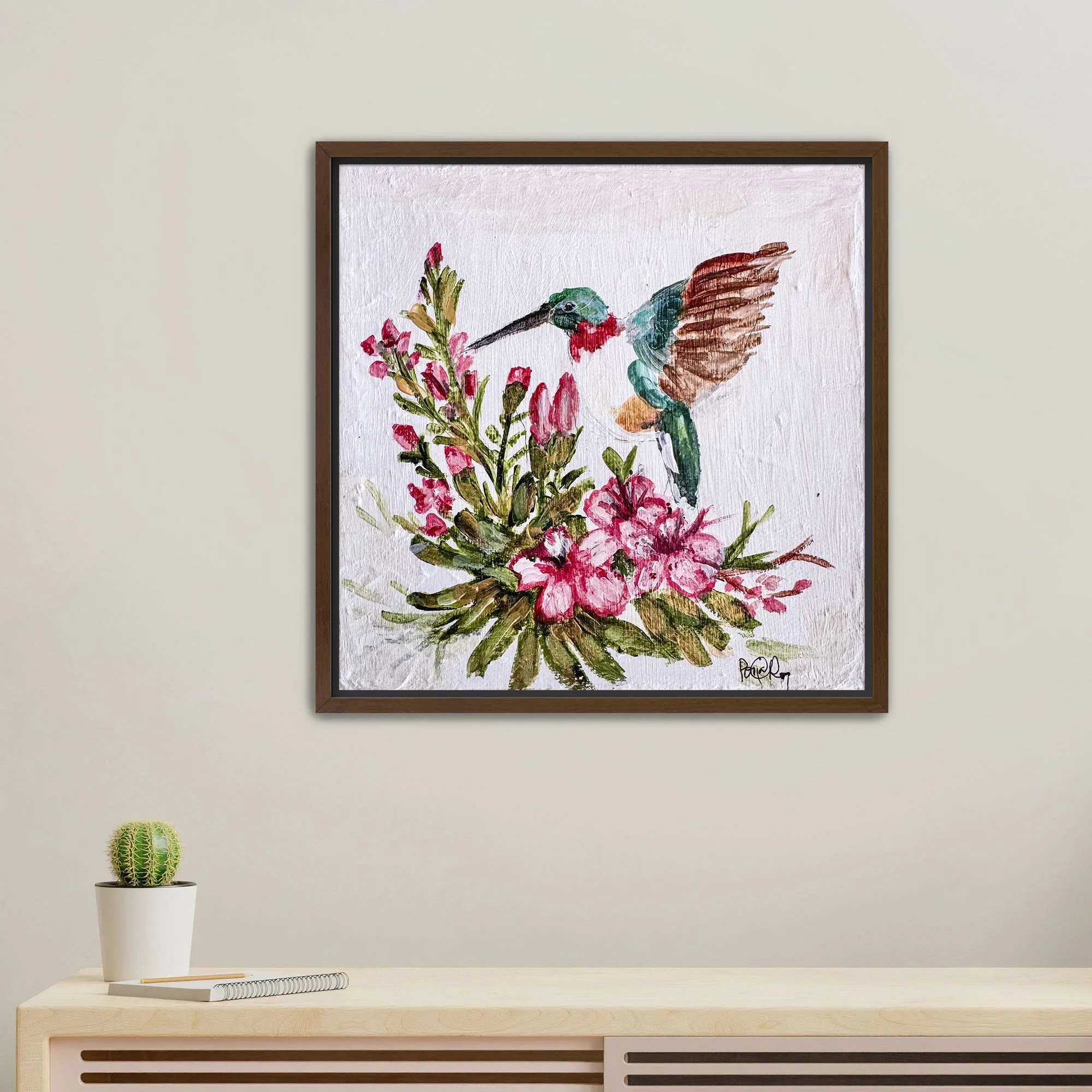 Hummingbird in Blooms framed walnut.jpg