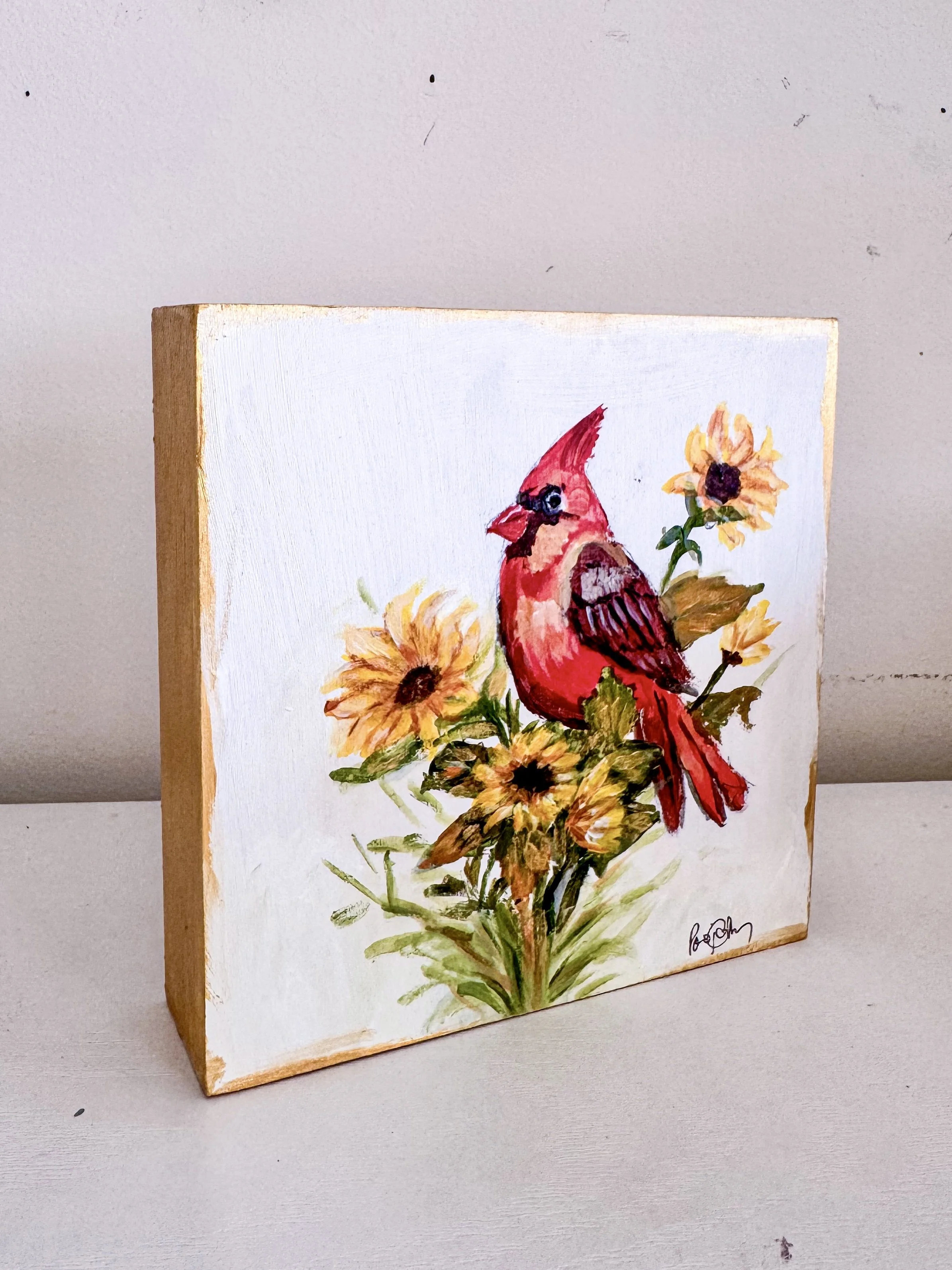 Acrylic painting of Cardinal in Sunflower by Charlotte, NC Artist Pooja Roy-6.jpg