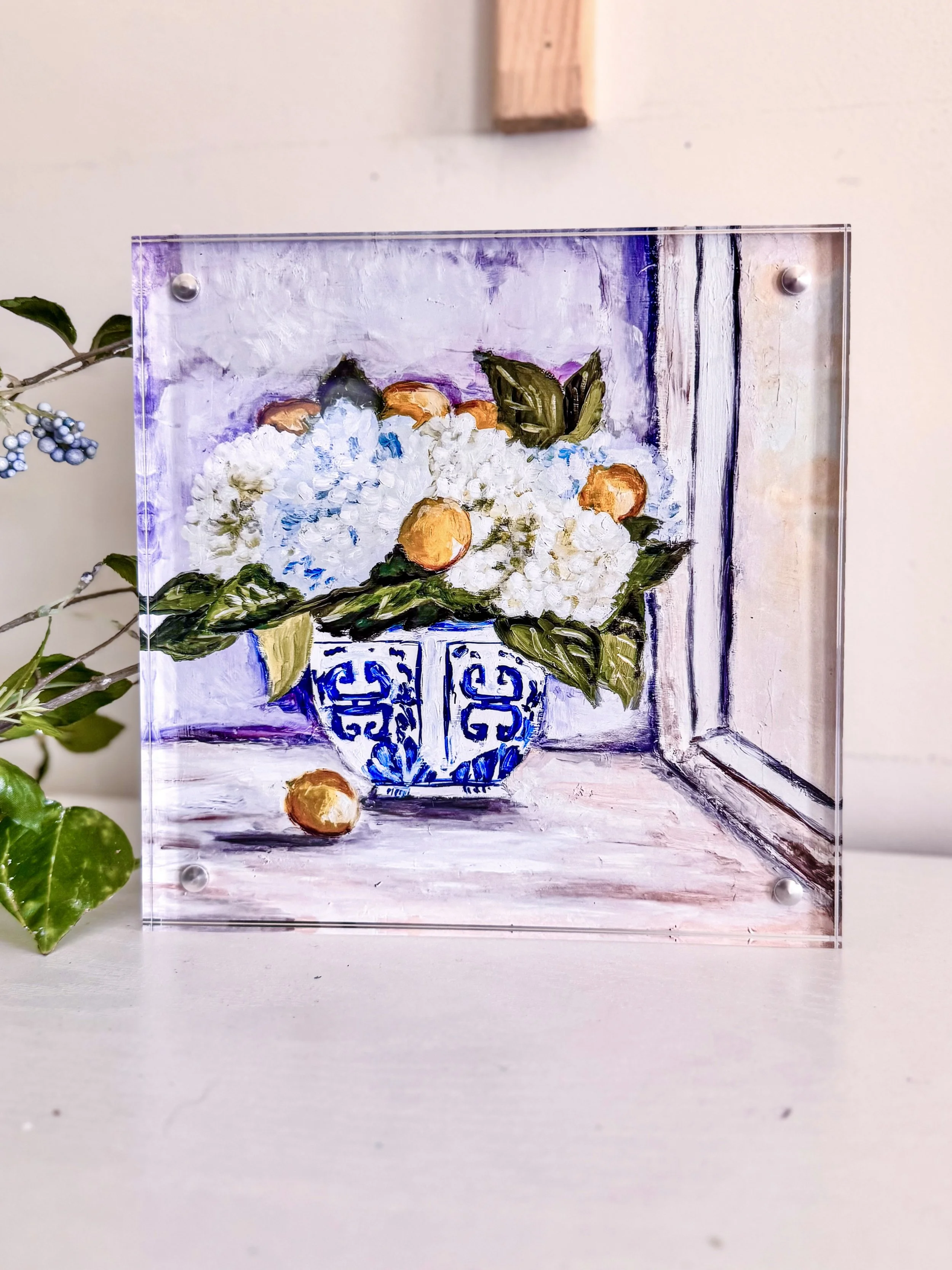 Lemons&Hydrangeas part 2 Acrylic Block Print by Artist Pooja Roy.jpg