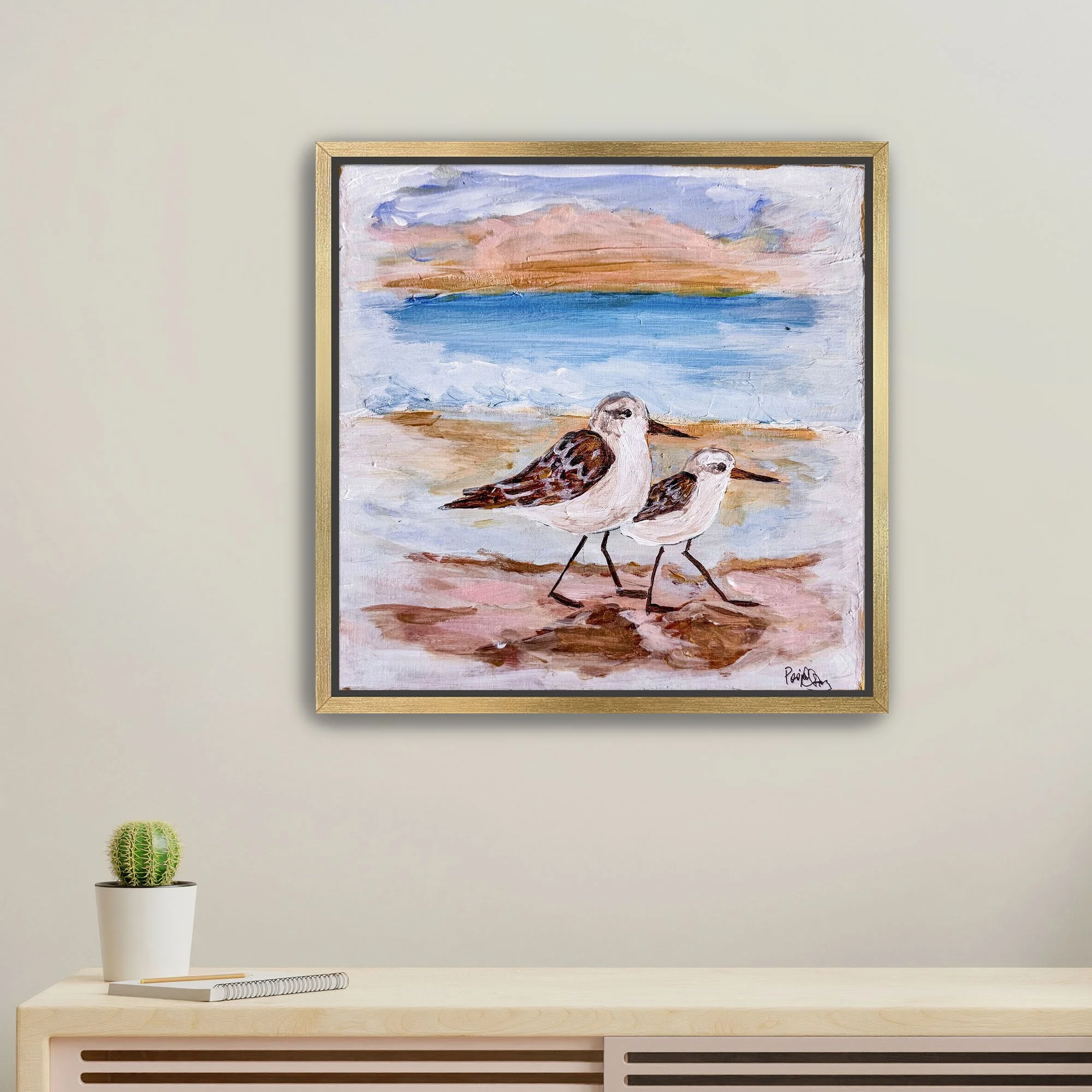 Scurrying Sandpipers Print framed Gold.jpg