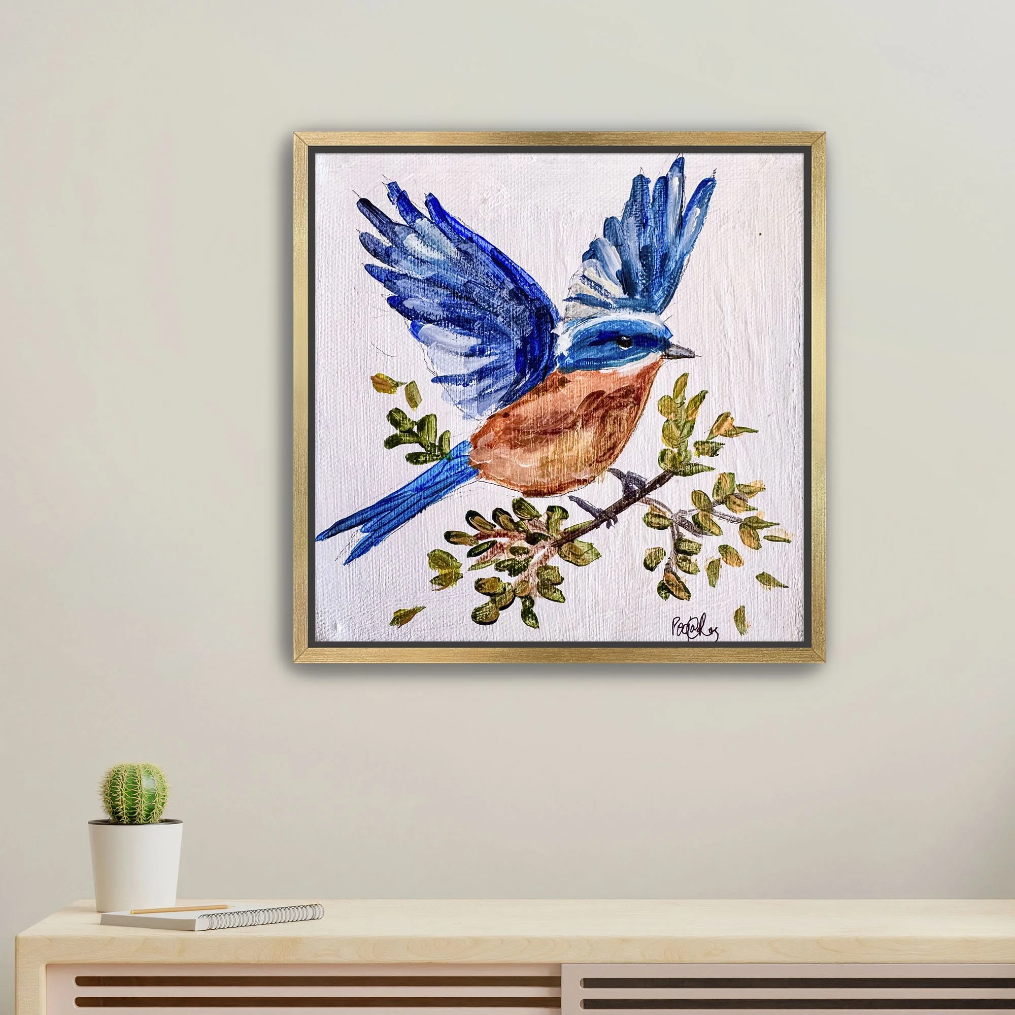 Blue Bird in Flight Print Framed gold.jpg