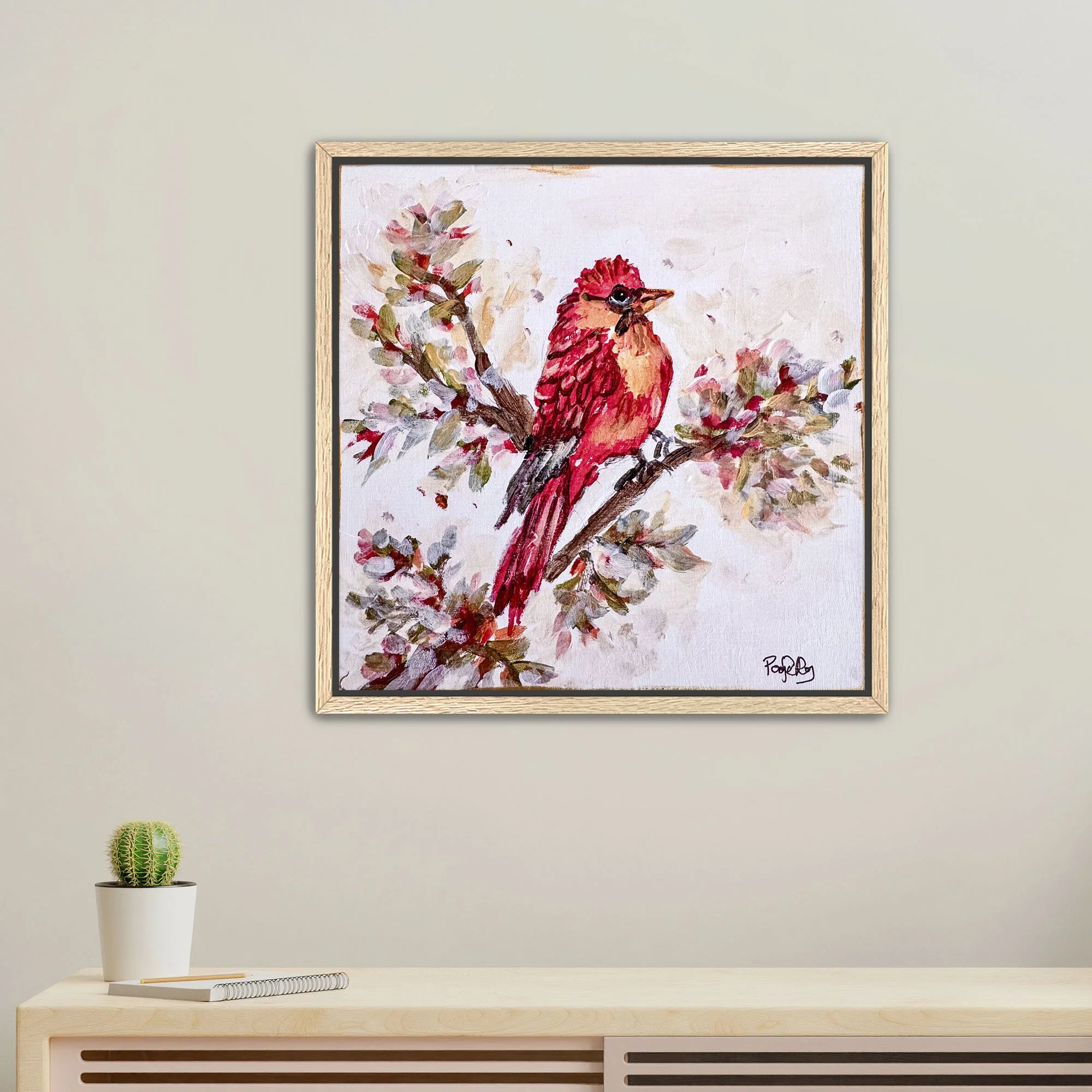 Autumn Cardinal Print framed Oak.jpg