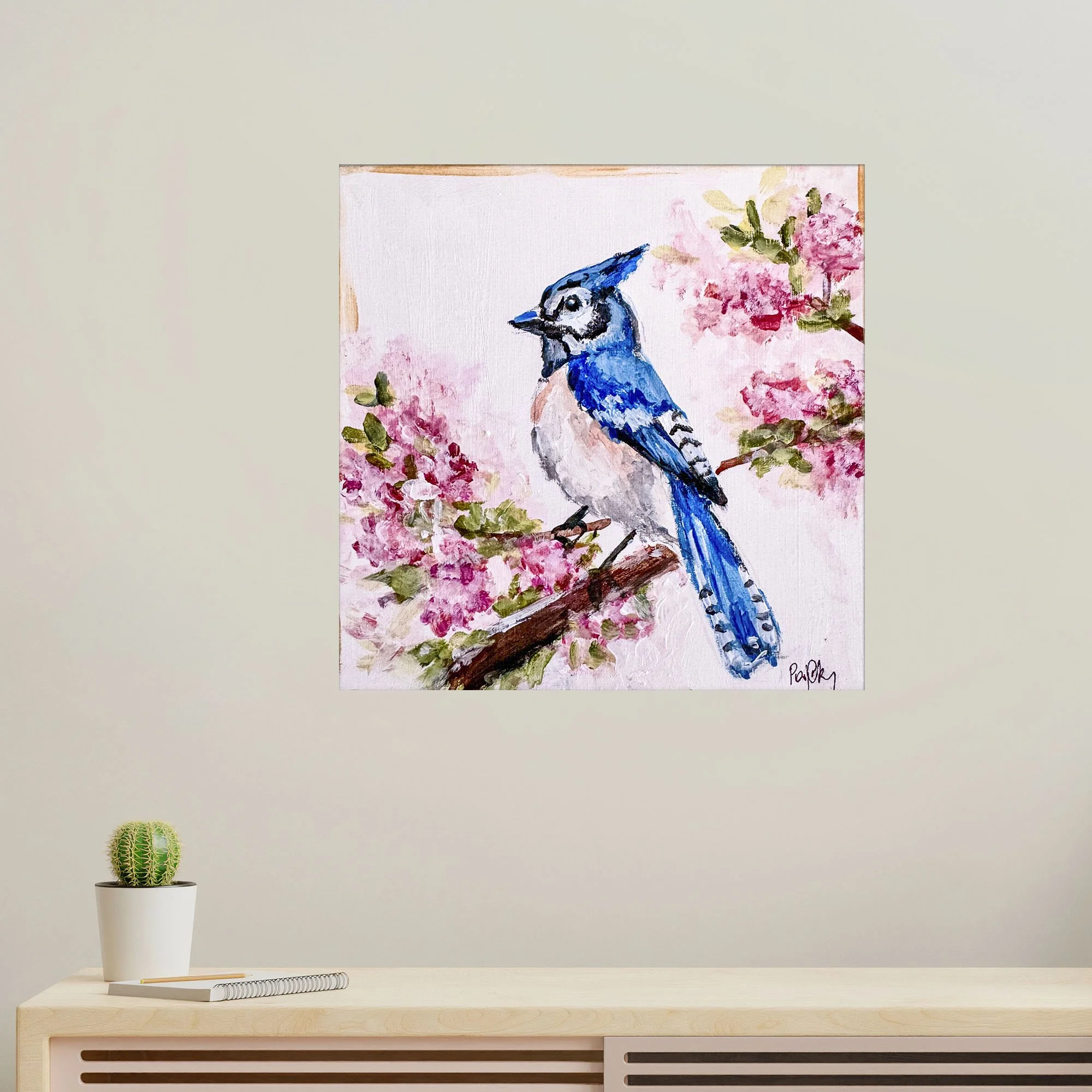 Bluejay in Autumn Hydrangeas Print no frame.jpg