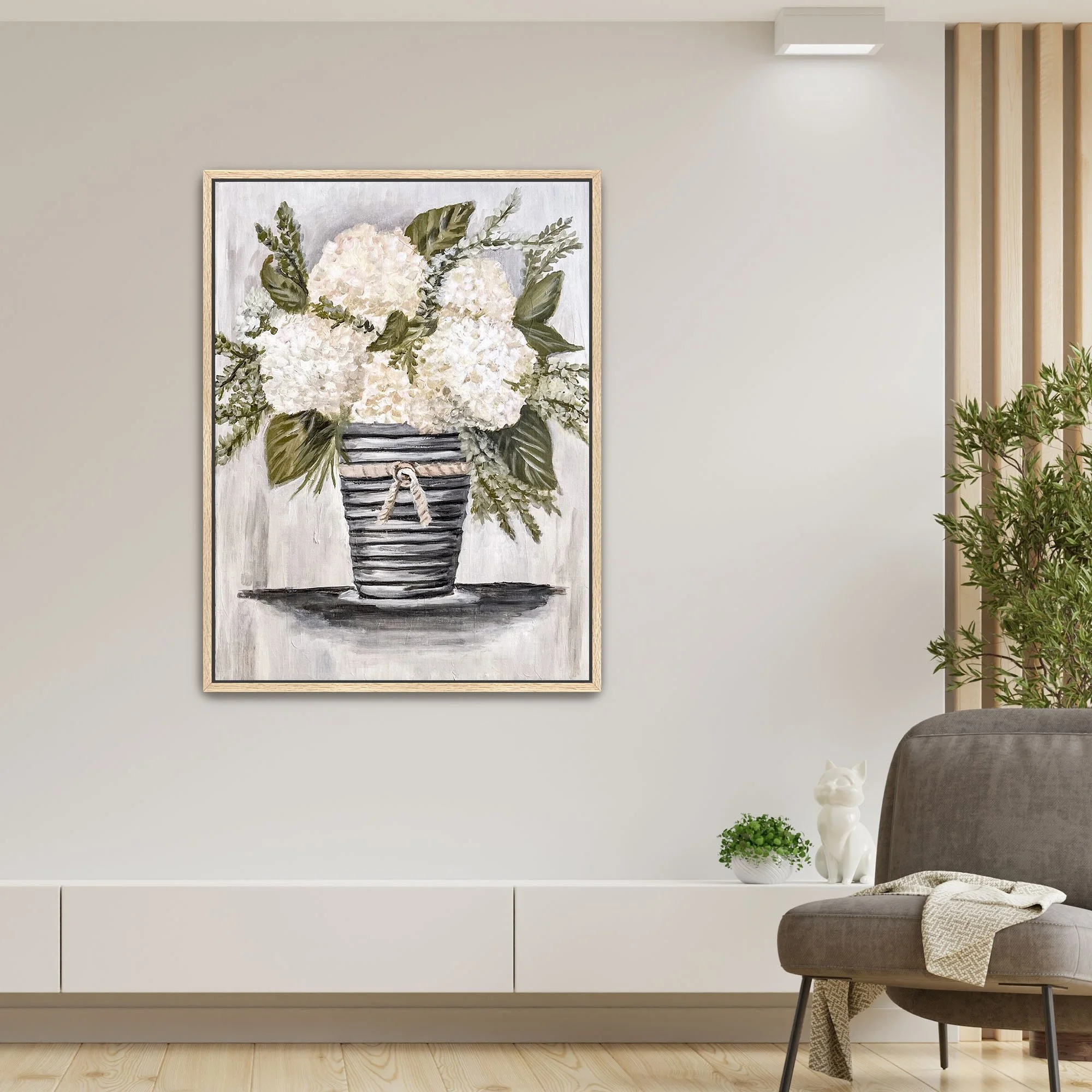 Neutral Hydrangeas Print framed oak.jpg