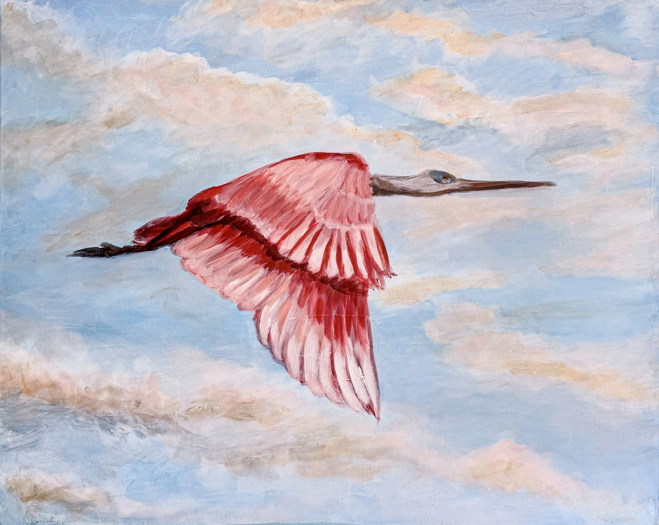 Rosey the Spoonbill Painting by Artist Pooja Roy-closeup.jpg