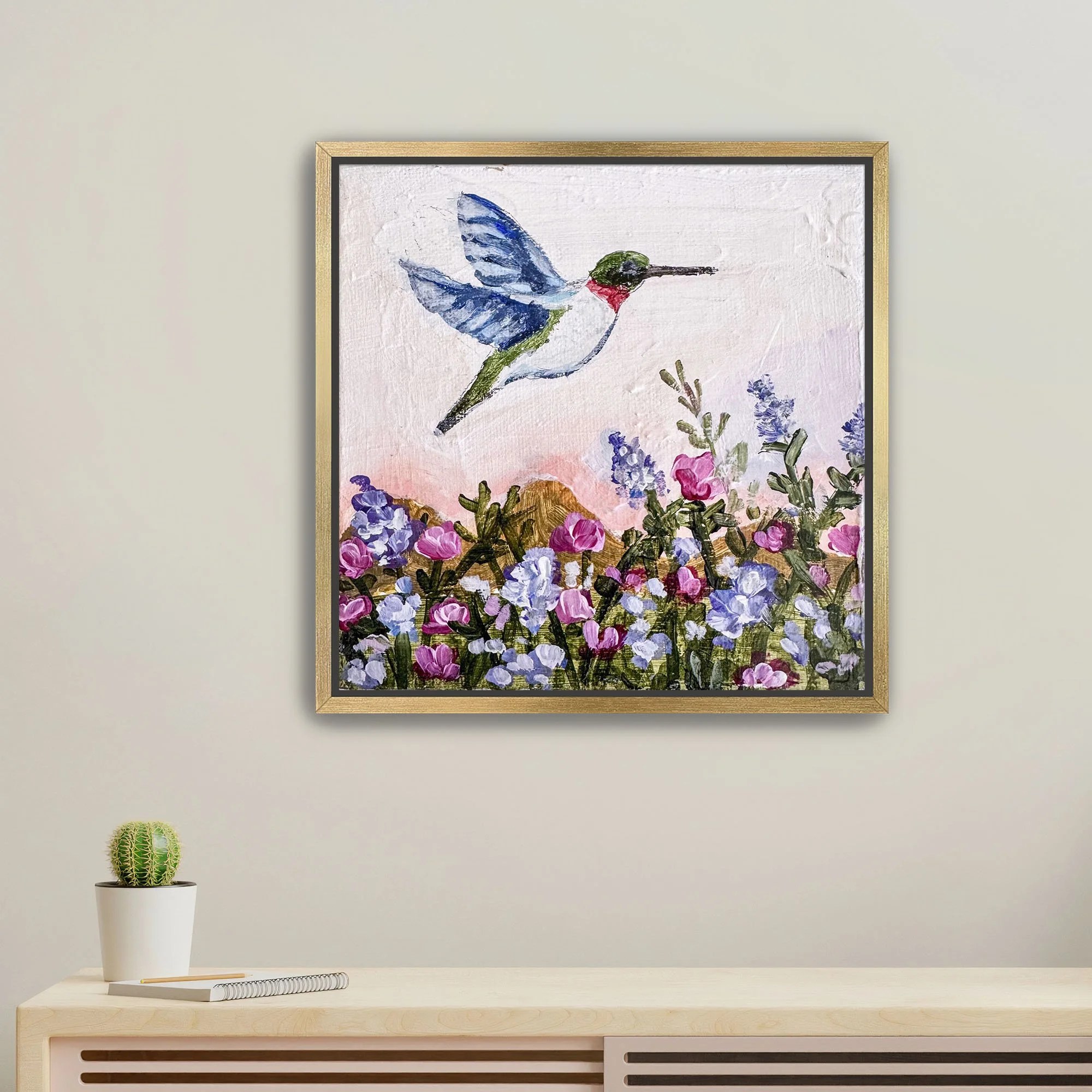 Hummingbird in Flight Print framed Gold.jpg