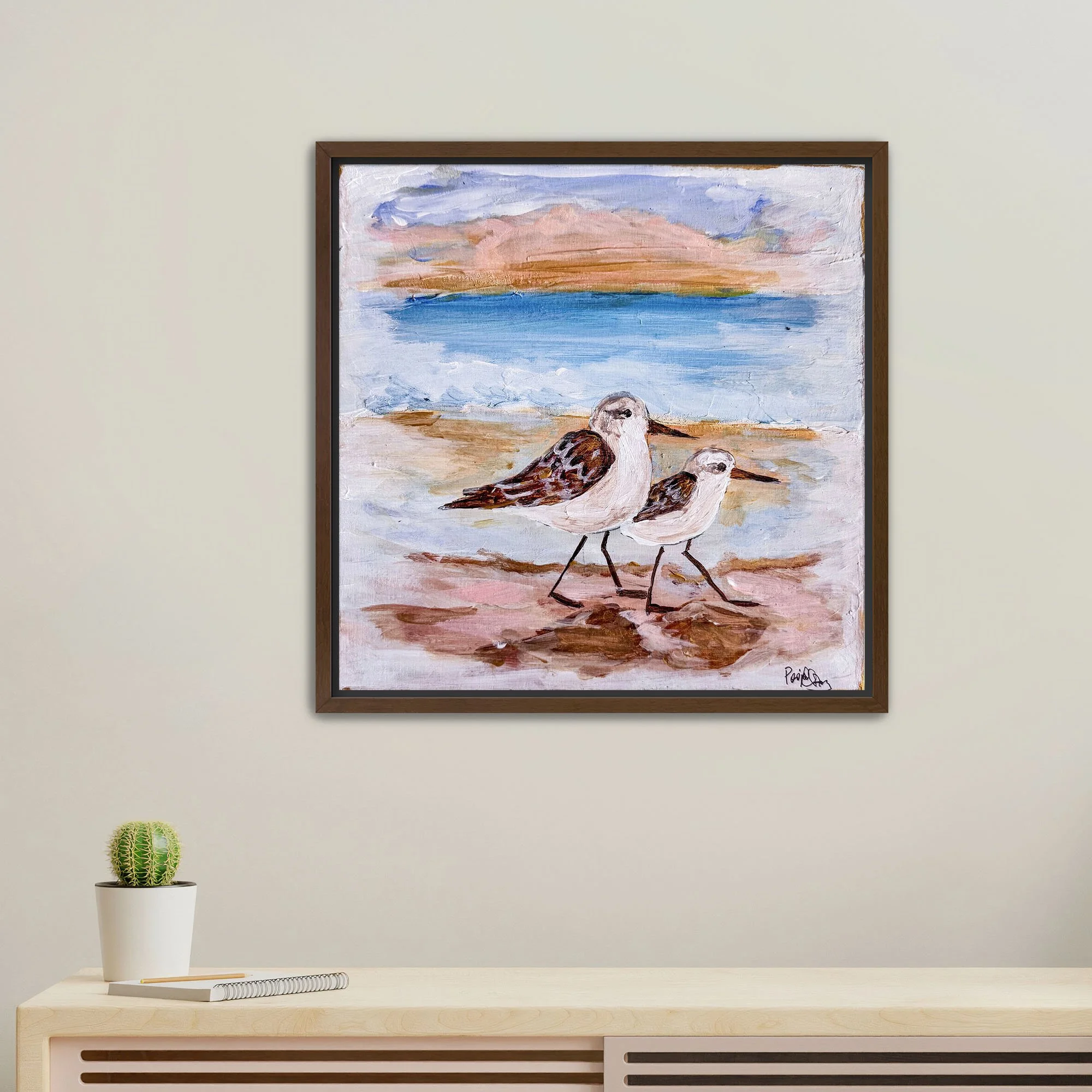 Scurrying Sandpipers Print framed Walnut.jpg