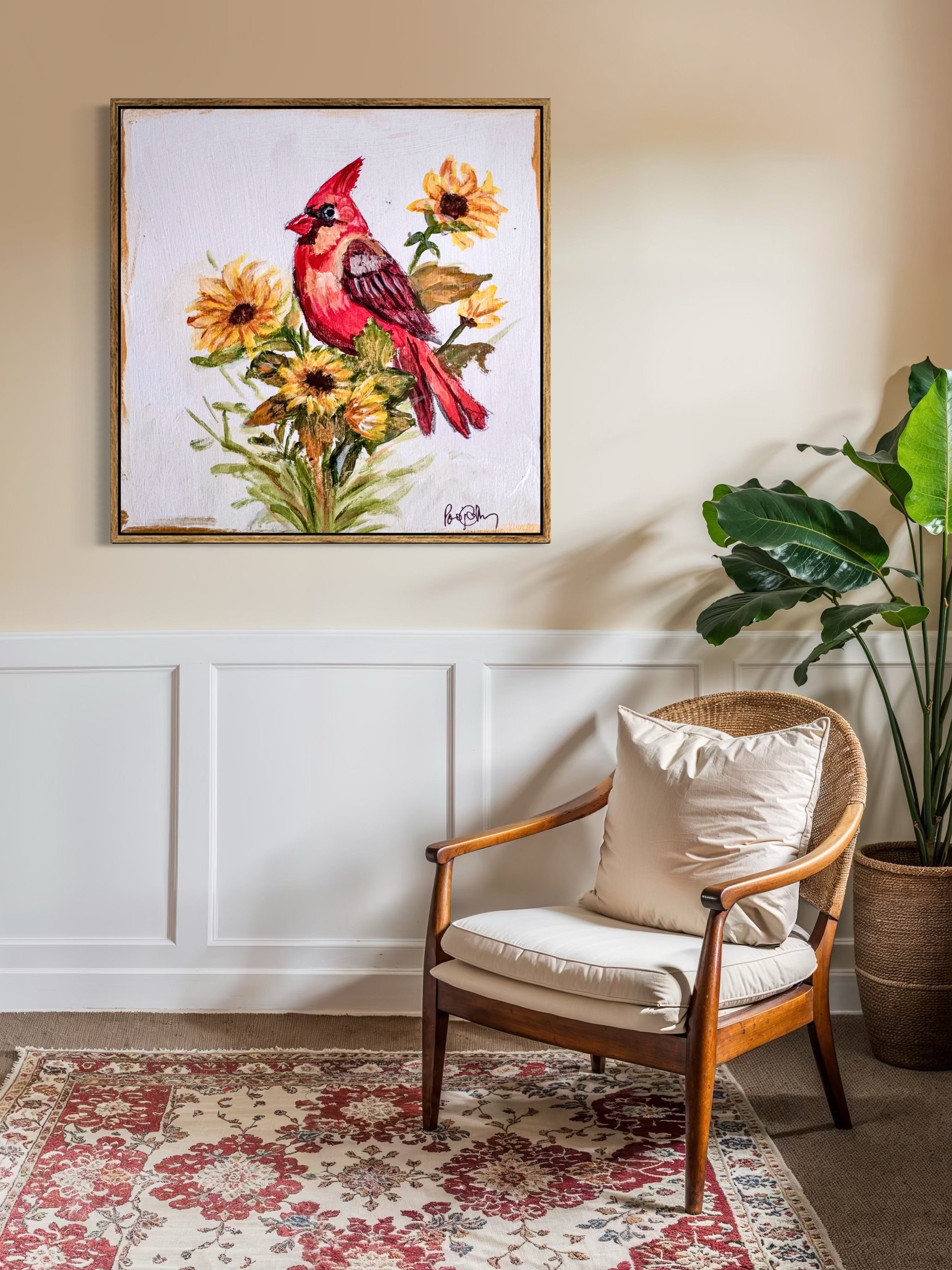 Cardinal in Sunflower Art Print by Charlotte, NC Artist Pooja Roy-2.JPG