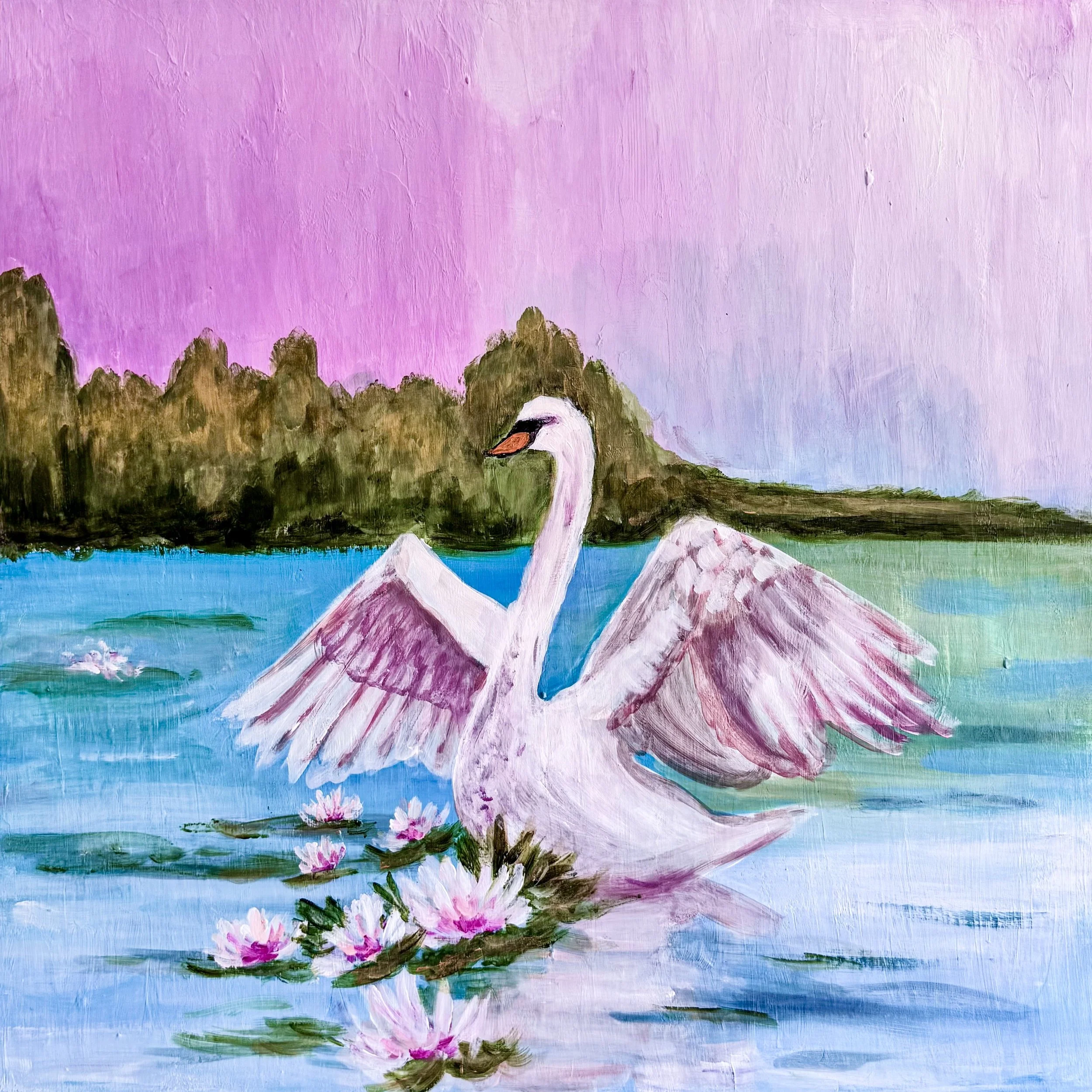 Serene Swan Painting by Artist Pooja Roy - closeup.jpg