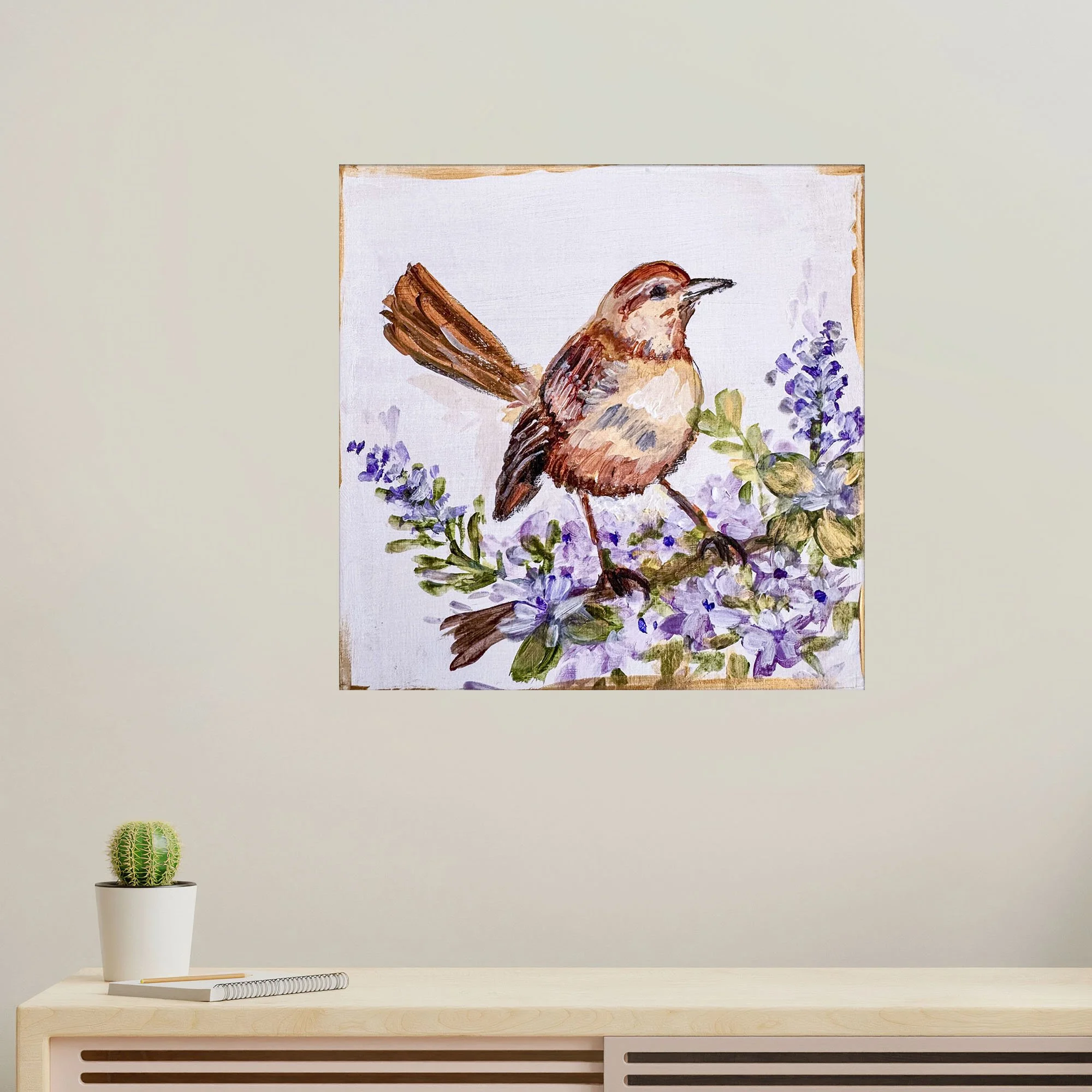 Robin bird and Purple Flowers Print no frame.jpg