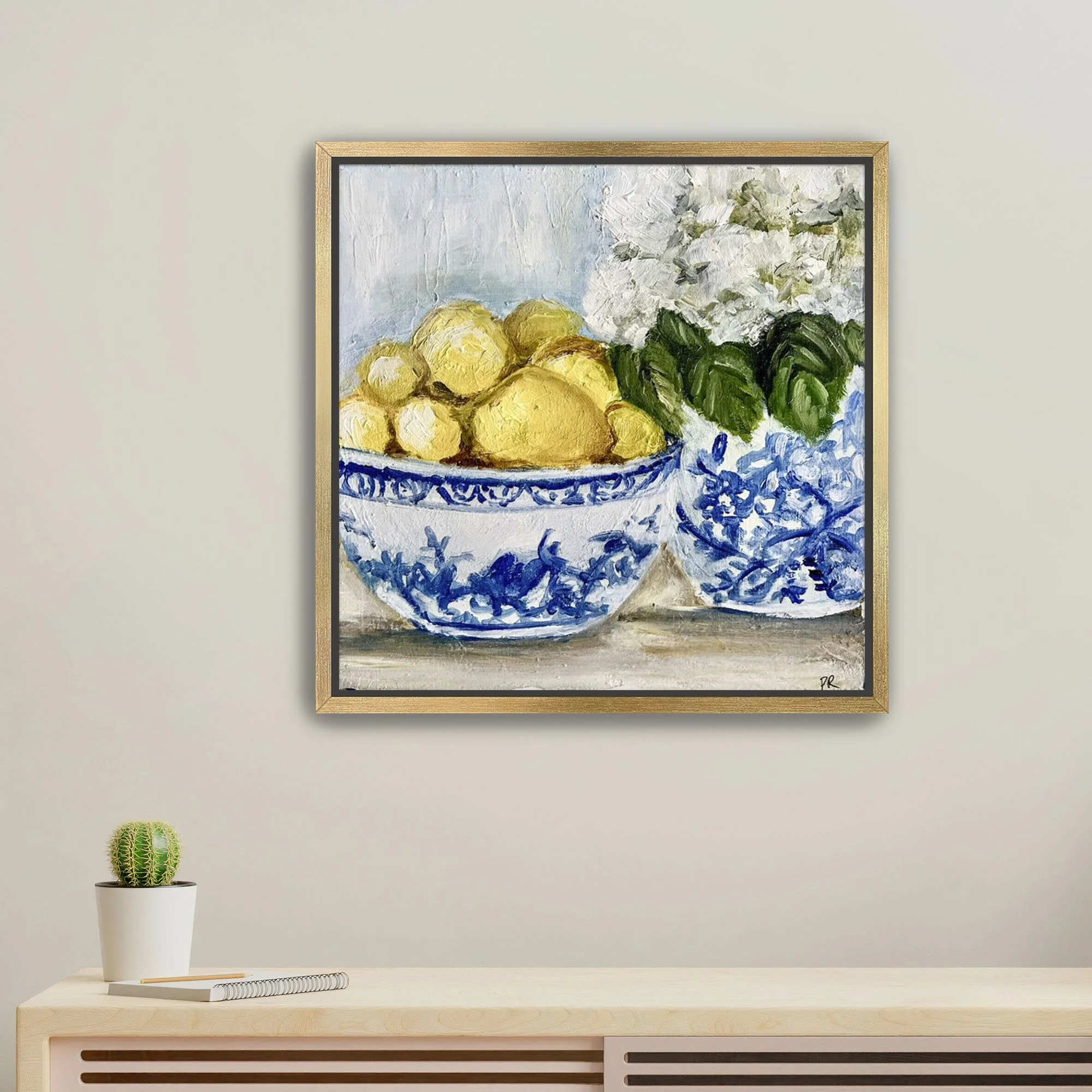 Lemons & Hydrangeas Print framed gold.jpg