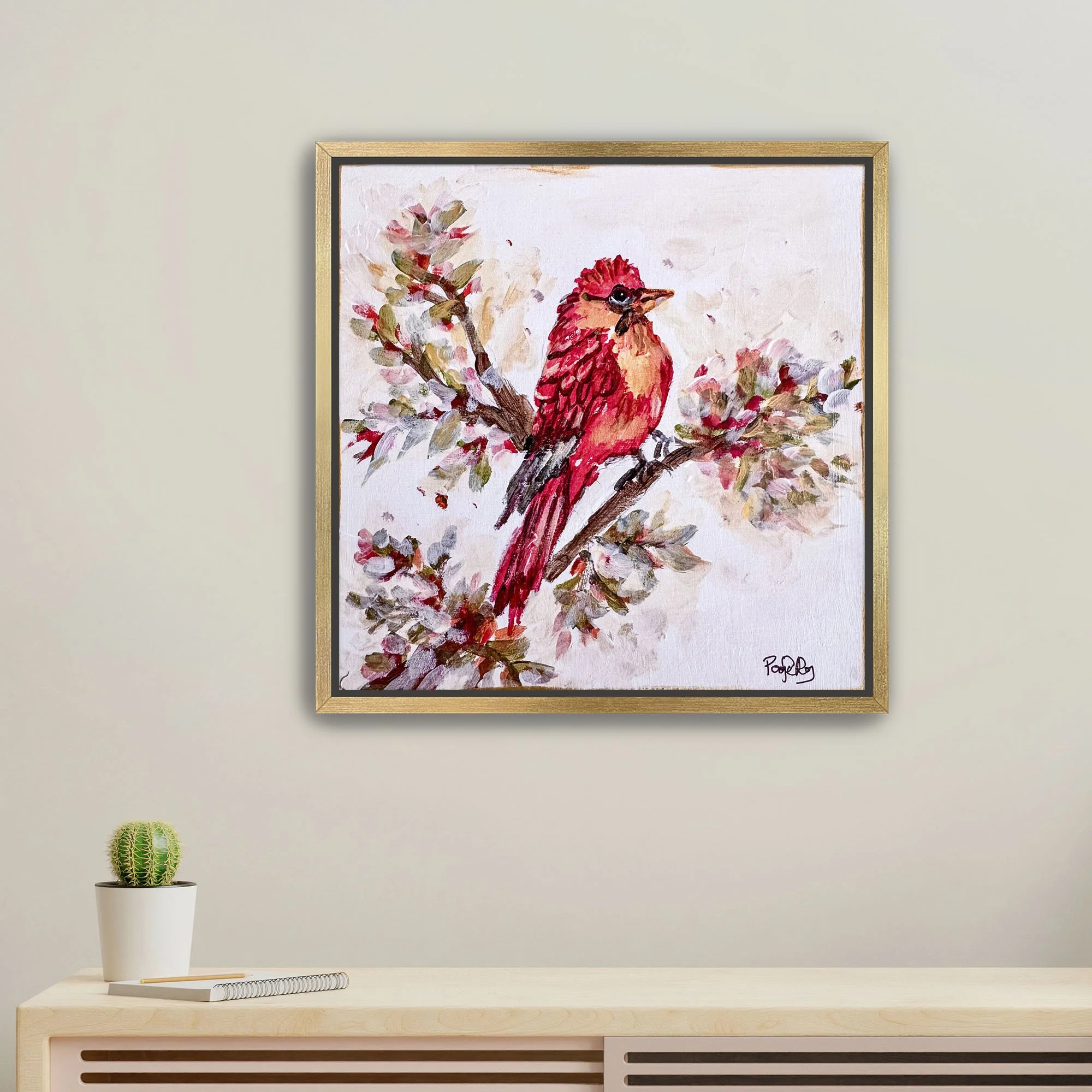 Autumn Cardinal Print framed Gold.jpg