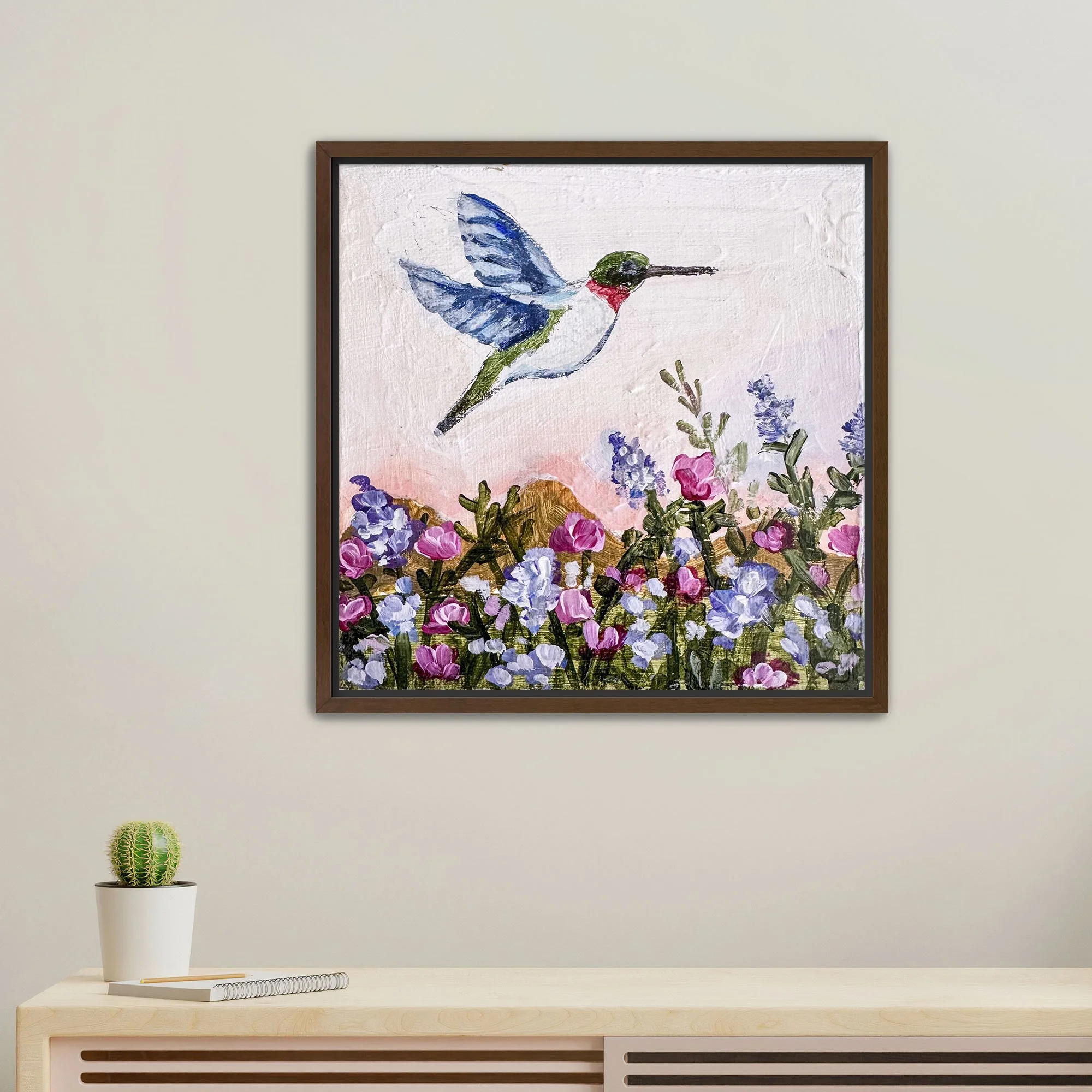 Hummingbird in Flight Print framed Walnut.jpg