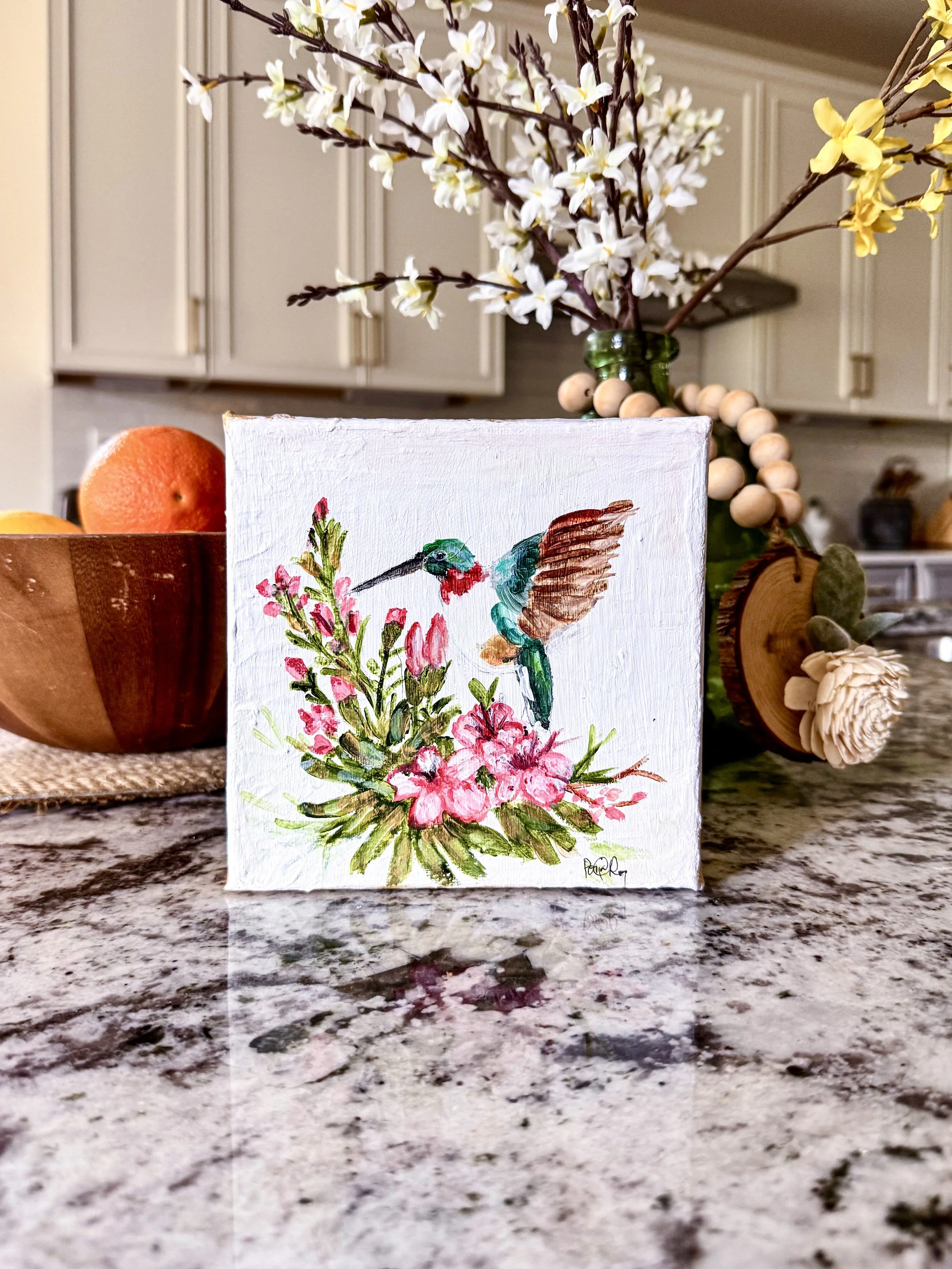 Acrylic painting of Hummingbird in Blooms by Charlotte, NC Artist Pooja Roy-4.jpg