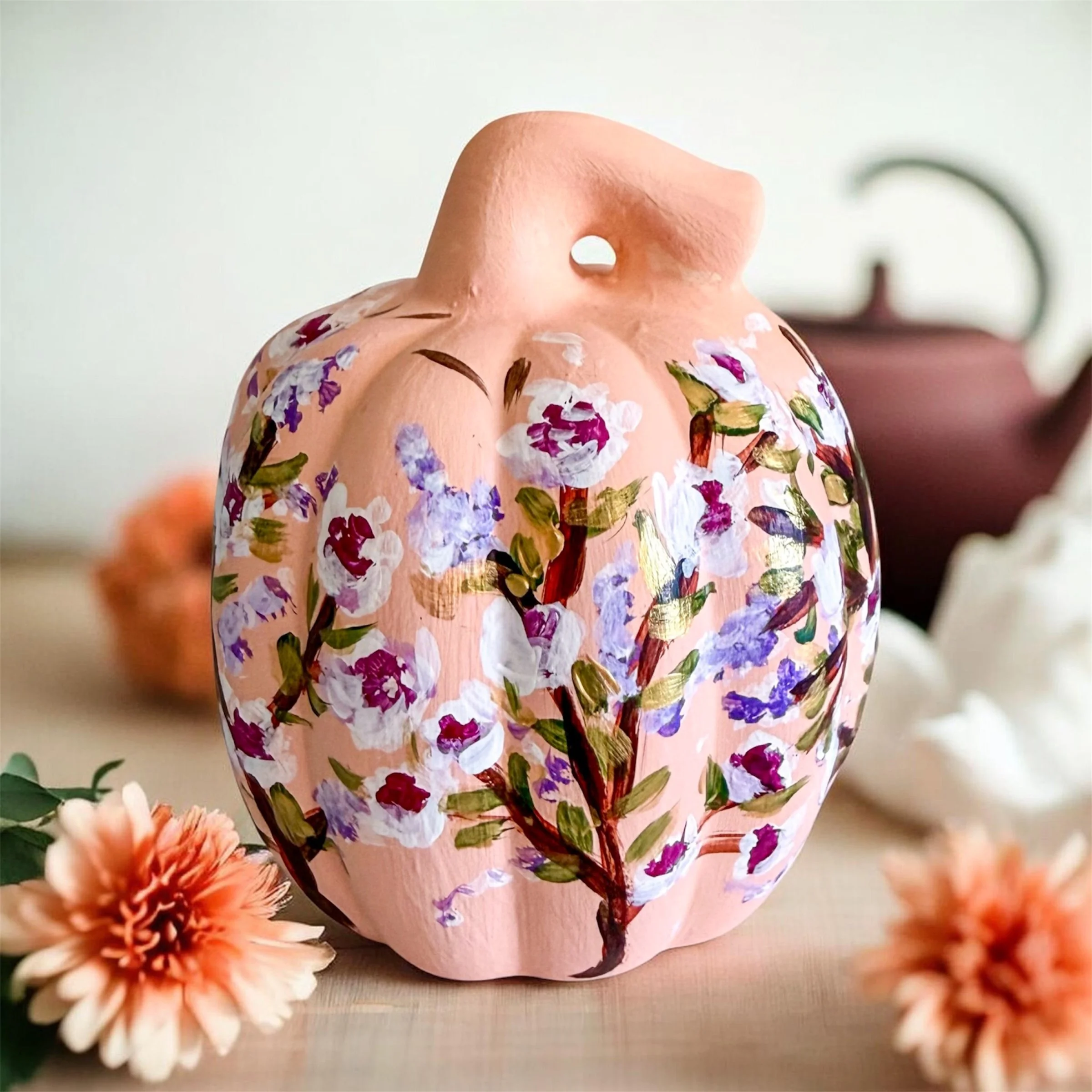 Floral Peach Pumpkin by Charlotte, NC Artist Pooja Roy-4.JPG