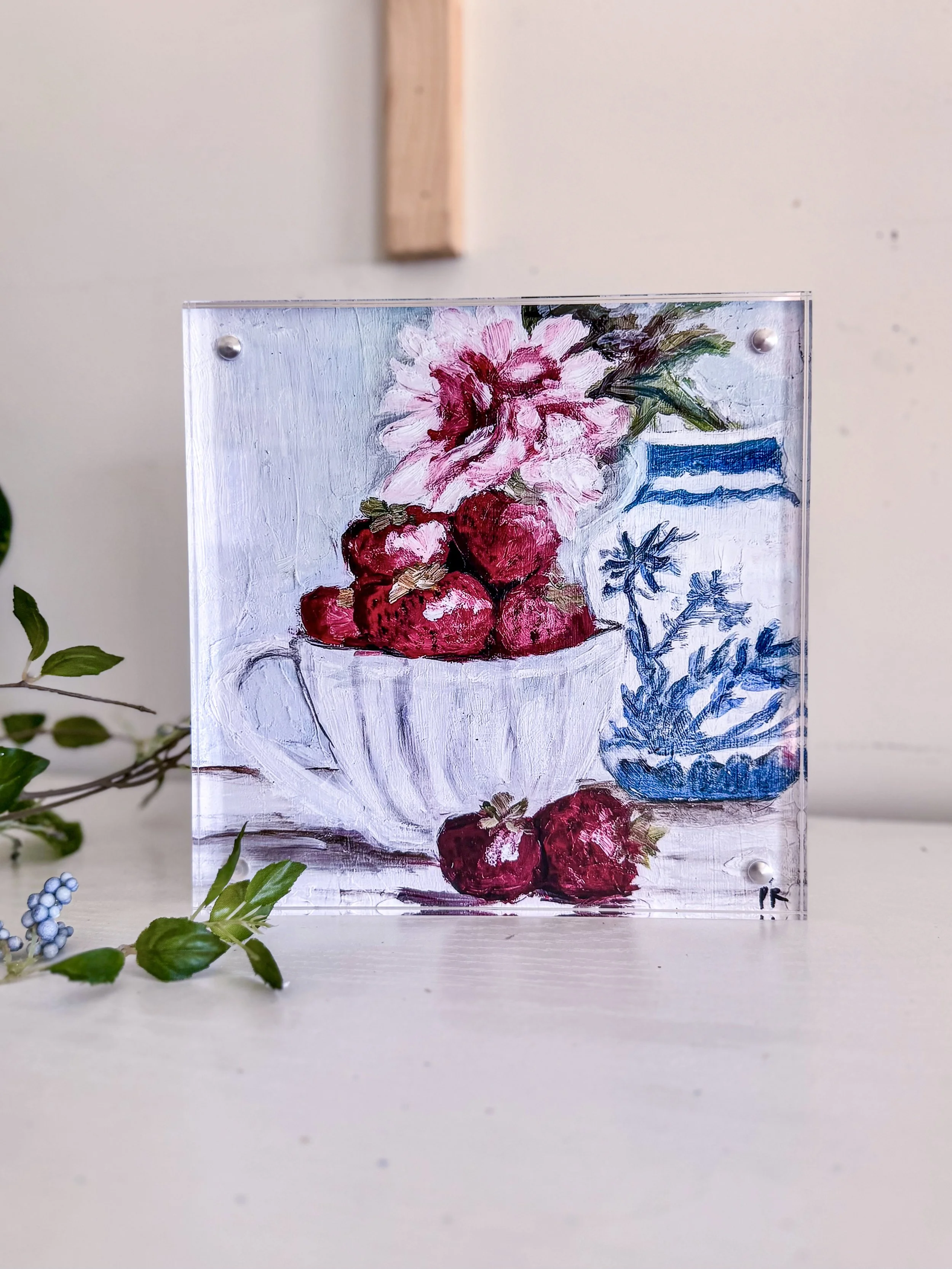 Strawberries&Rose Acrylic Block Print by Artist Pooja Roy.jpg