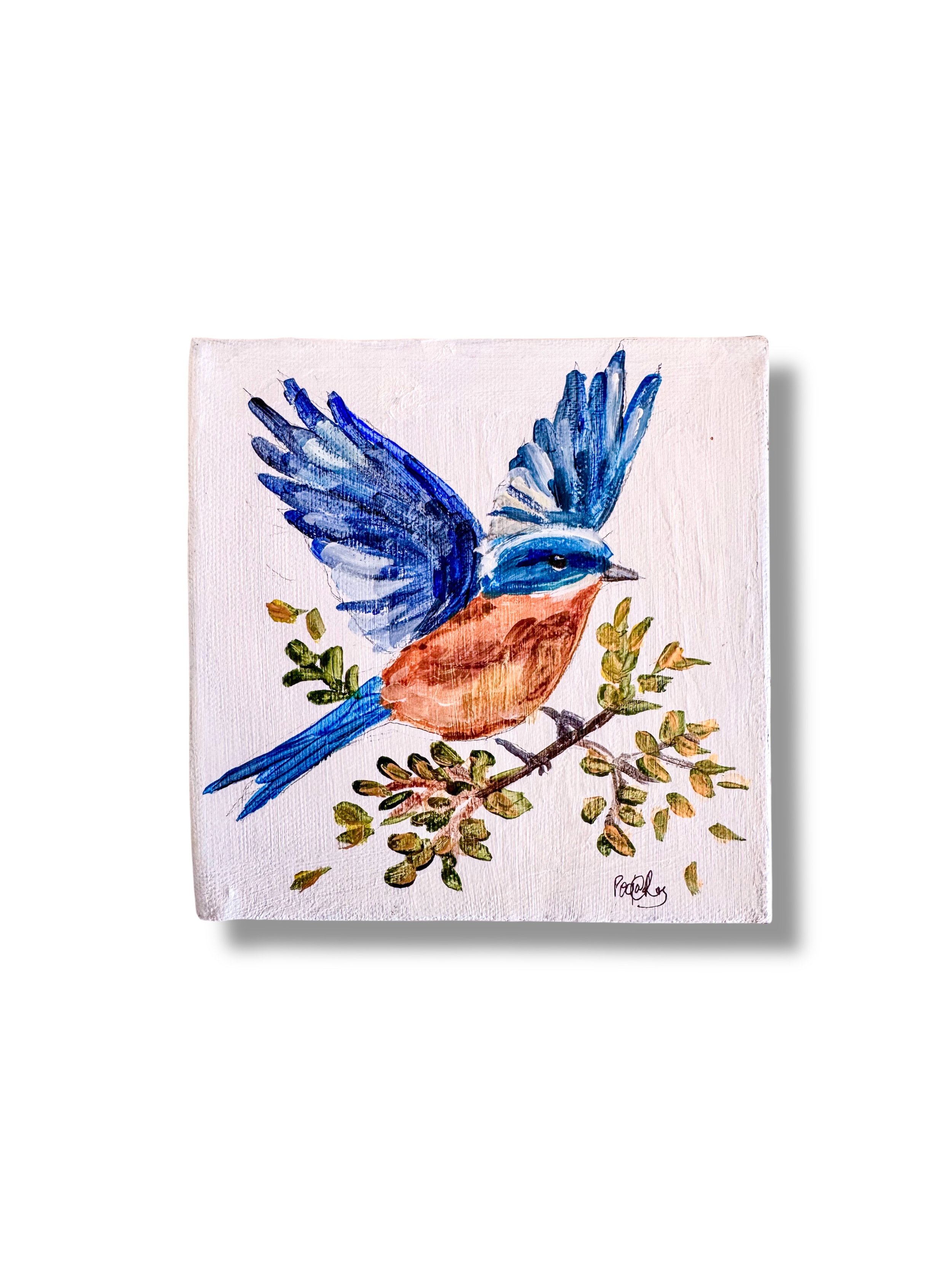 Acrylic painting of Bluebird in Flight by Charlotte, NC Artist Pooja Roy-1.JPG