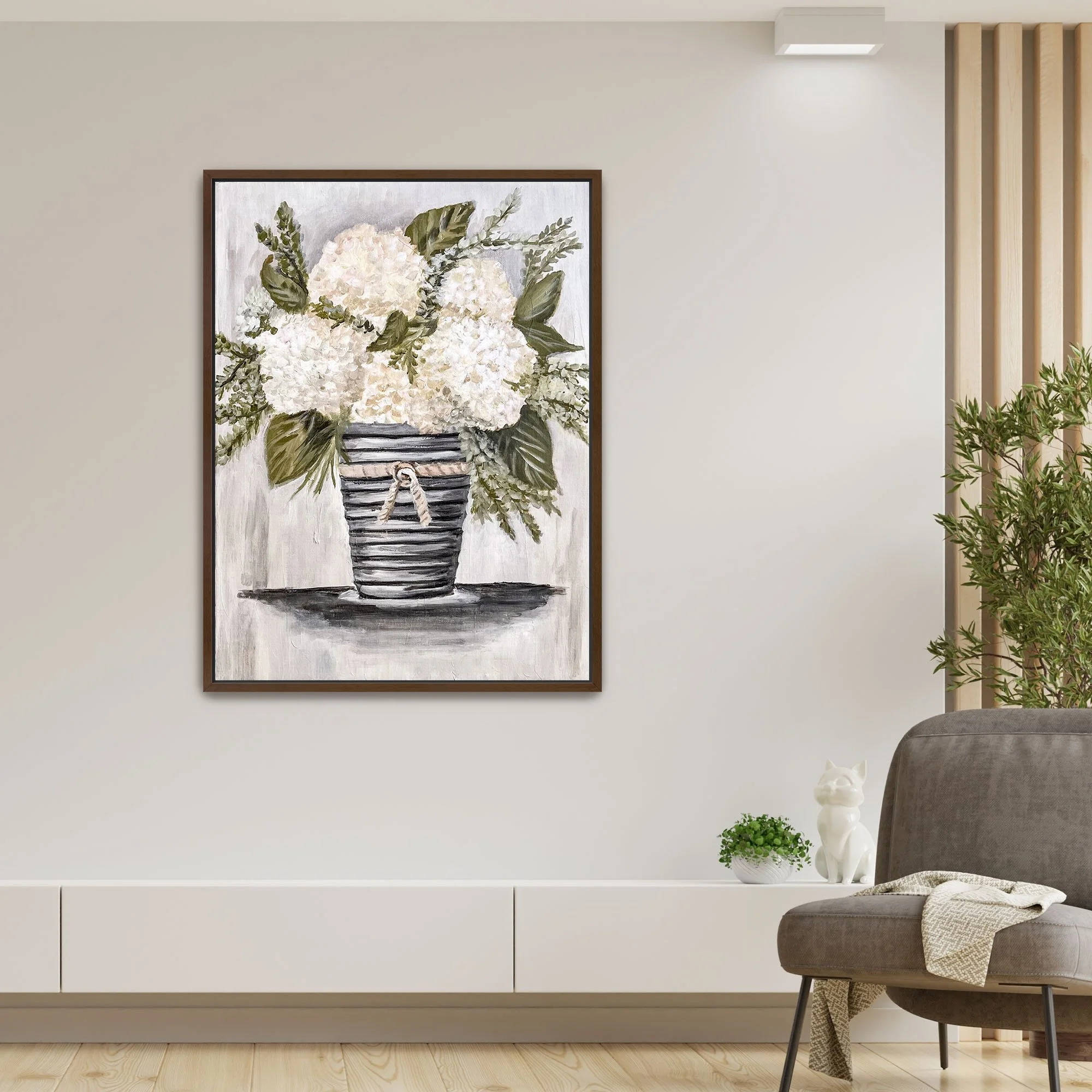 Neutral Hydrangeas Print framed walnut.jpg