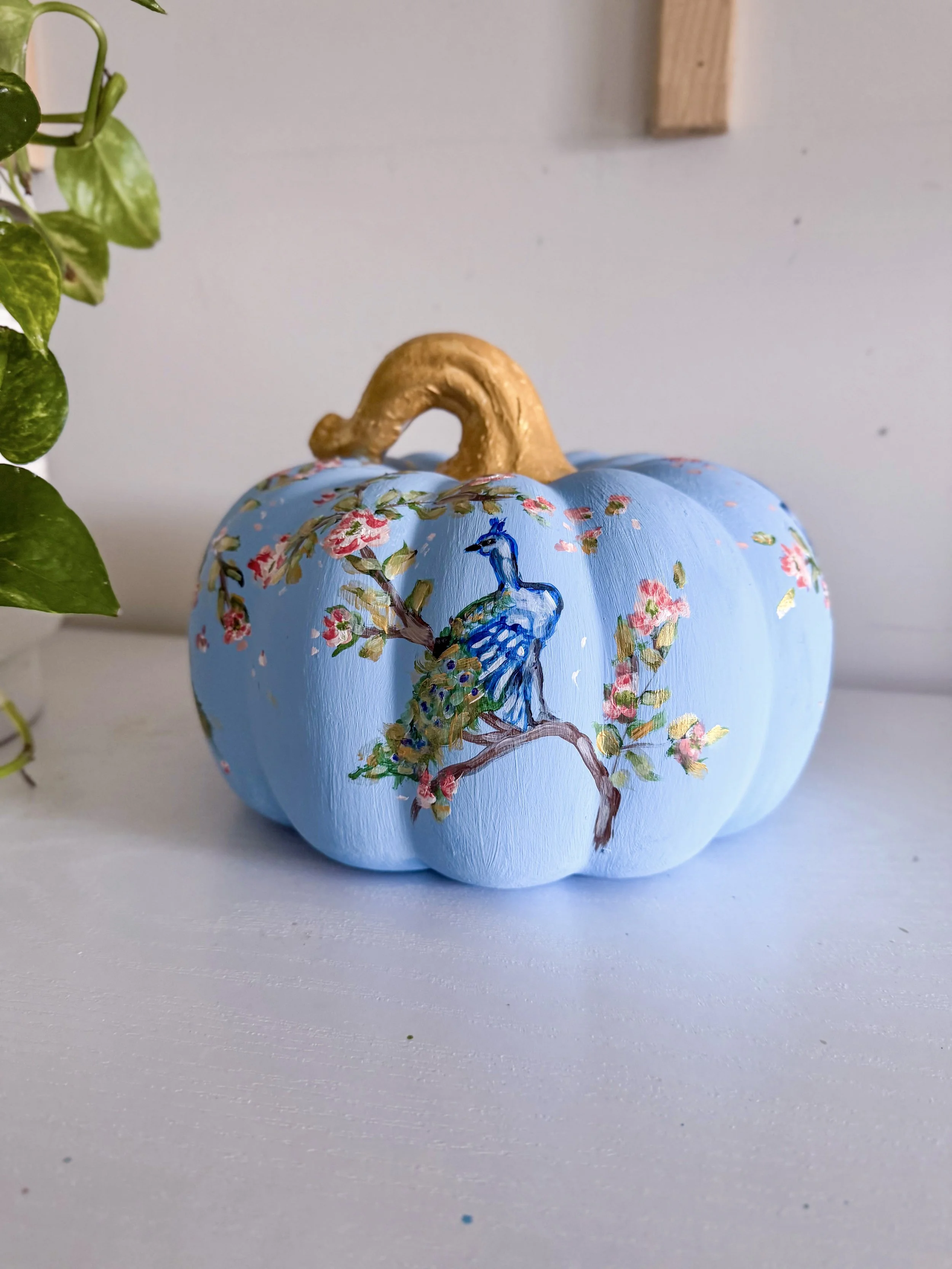 Blue Peacock Chinoiserie Pumpkin large by Charlotte, NC Artist Pooja Roy-1.jpg