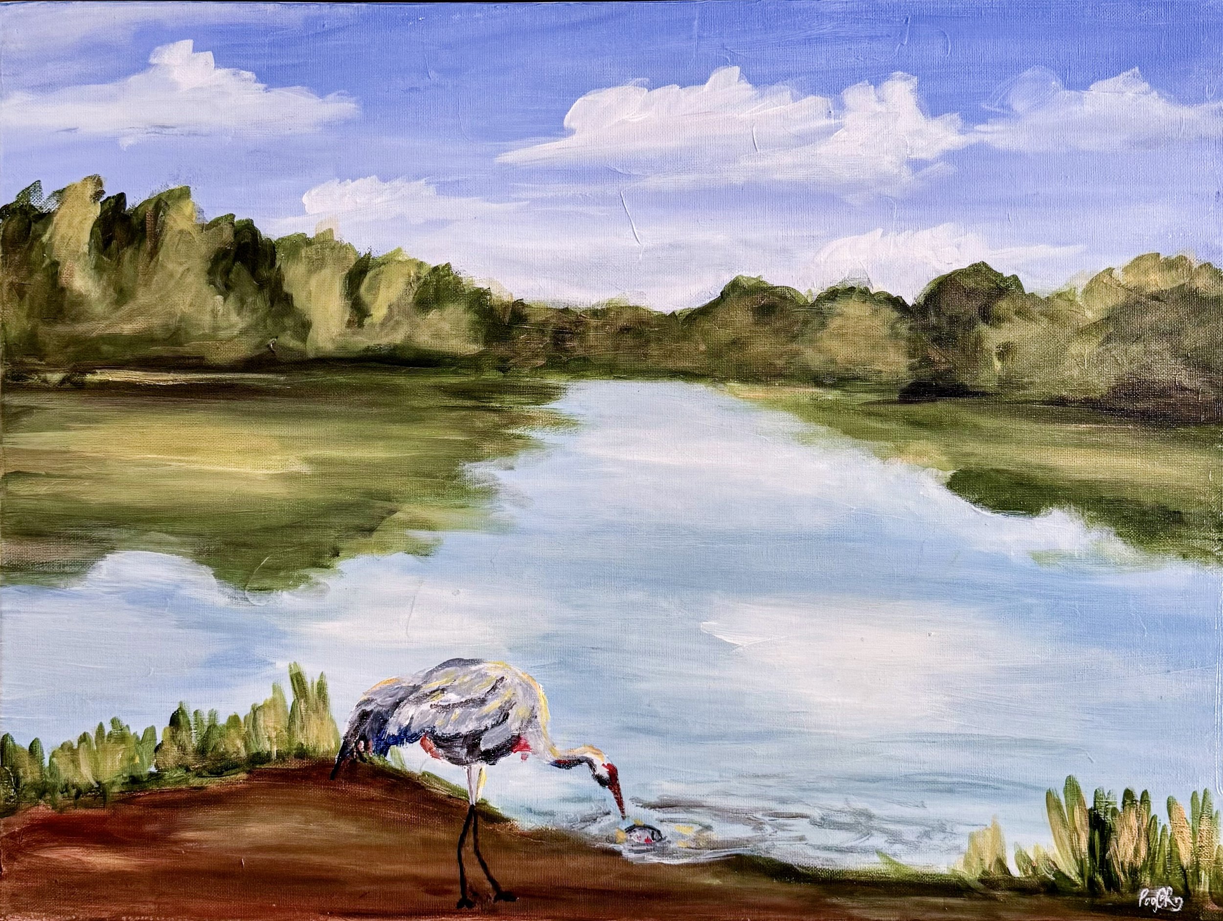 Stillness by the Water Painting by Artist Pooja Roy - Closeup.jpg
