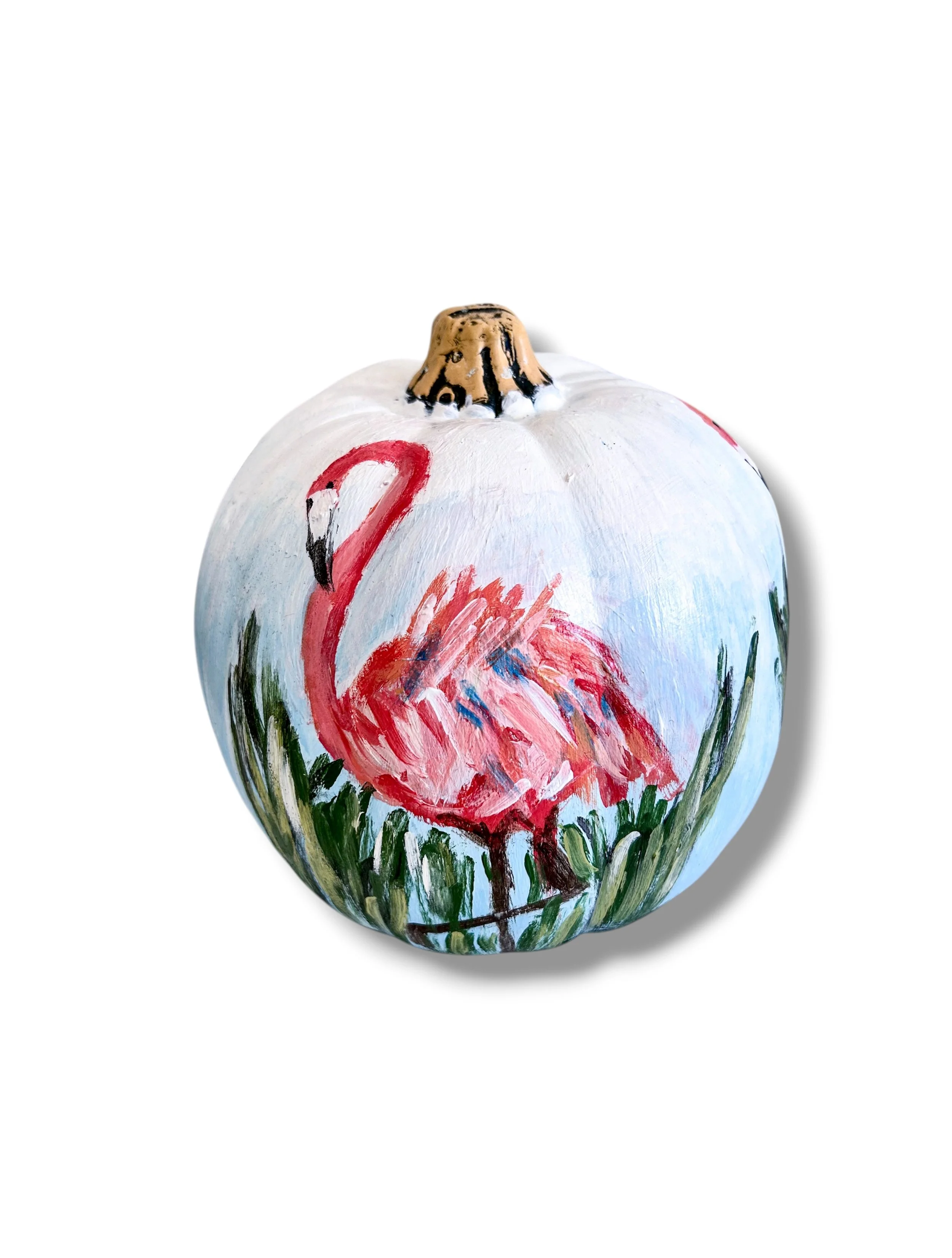 Pink Pelican Pumpkin painted by Charlotte, NC Artist Pooja Roy.JPG