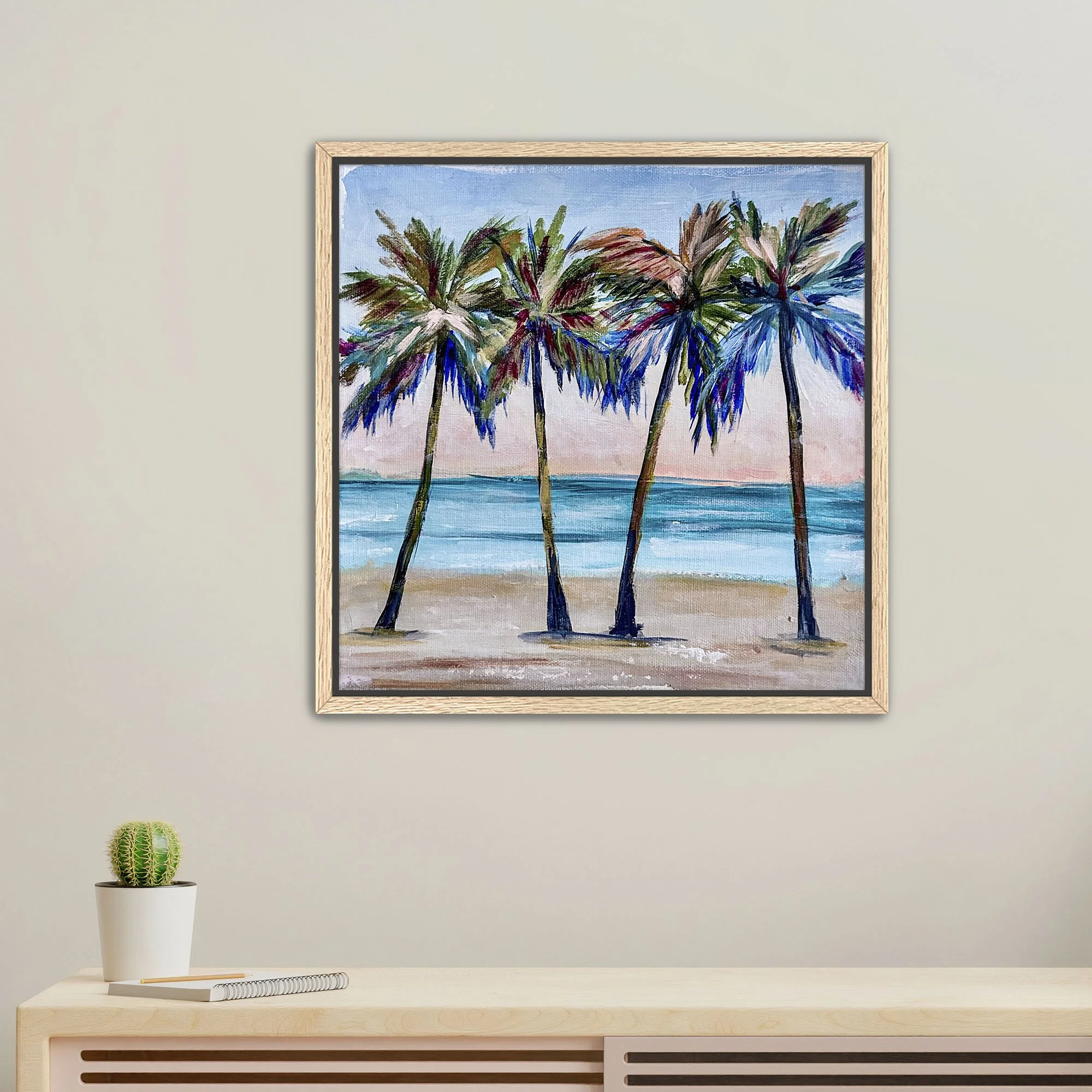 Colorful Palms Print framed oak.jpg