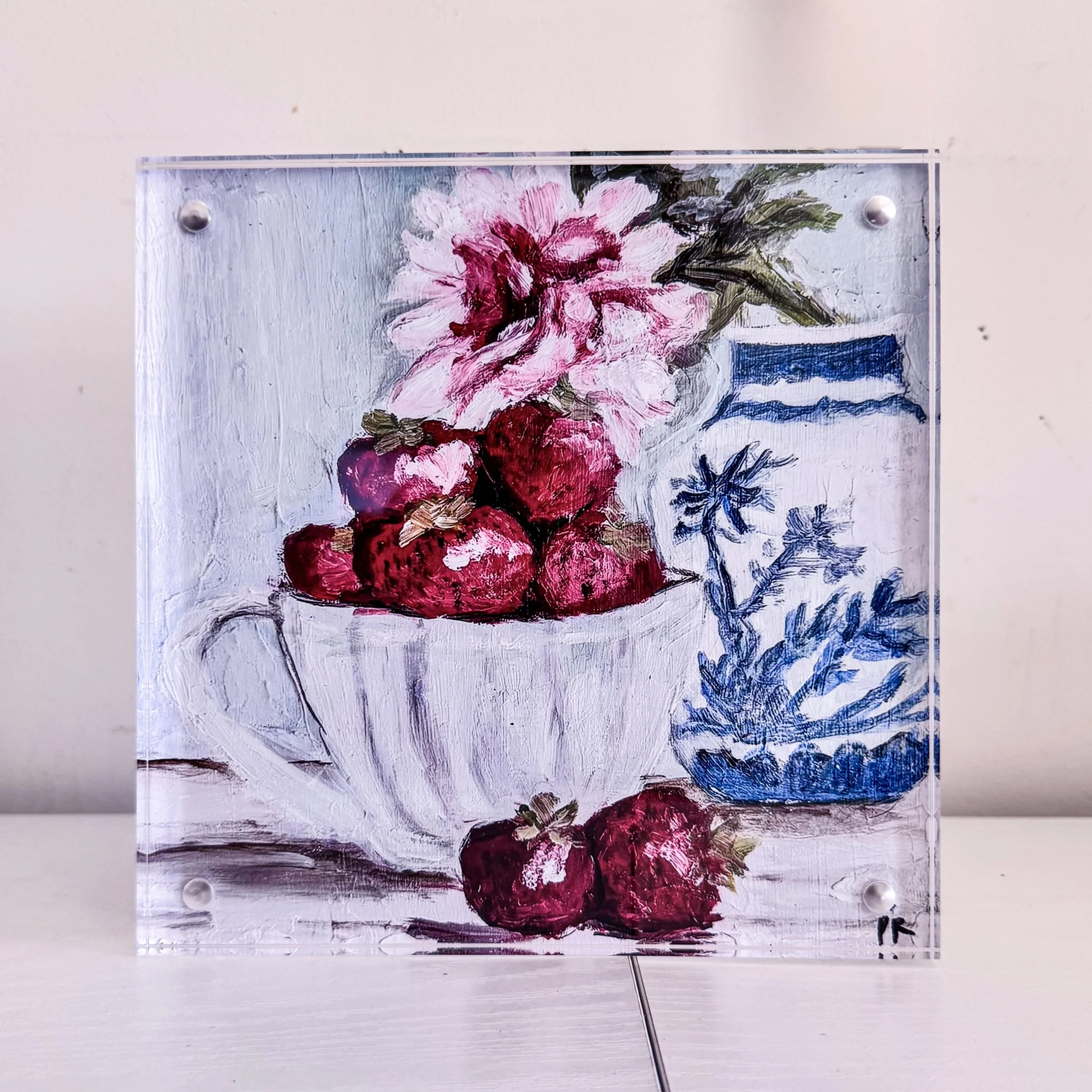 Strawberries&Rose Acrylic Block Print by Artist Pooja Roy_1.jpg