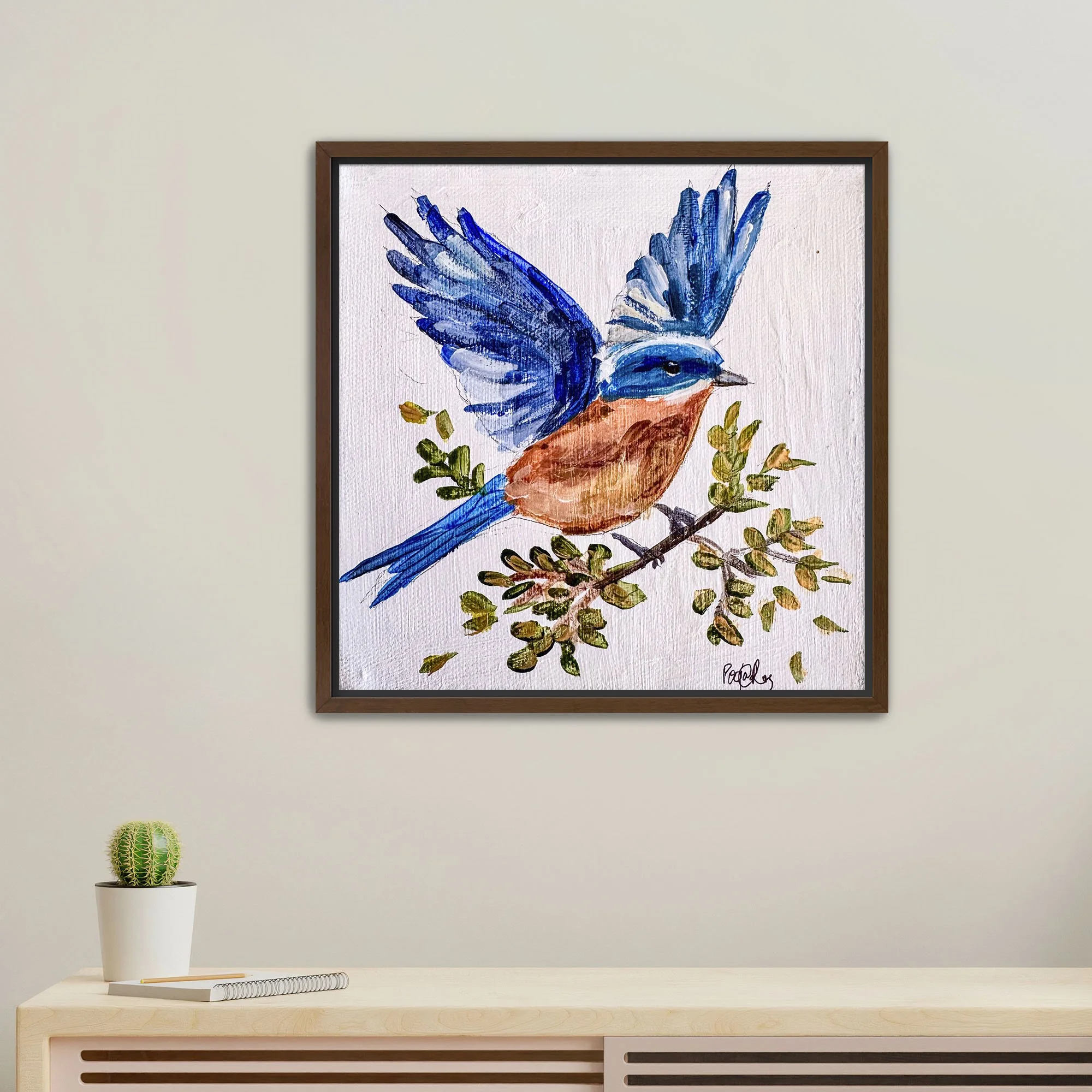 Blue Bird in Flight Print Framed Walnut.jpg