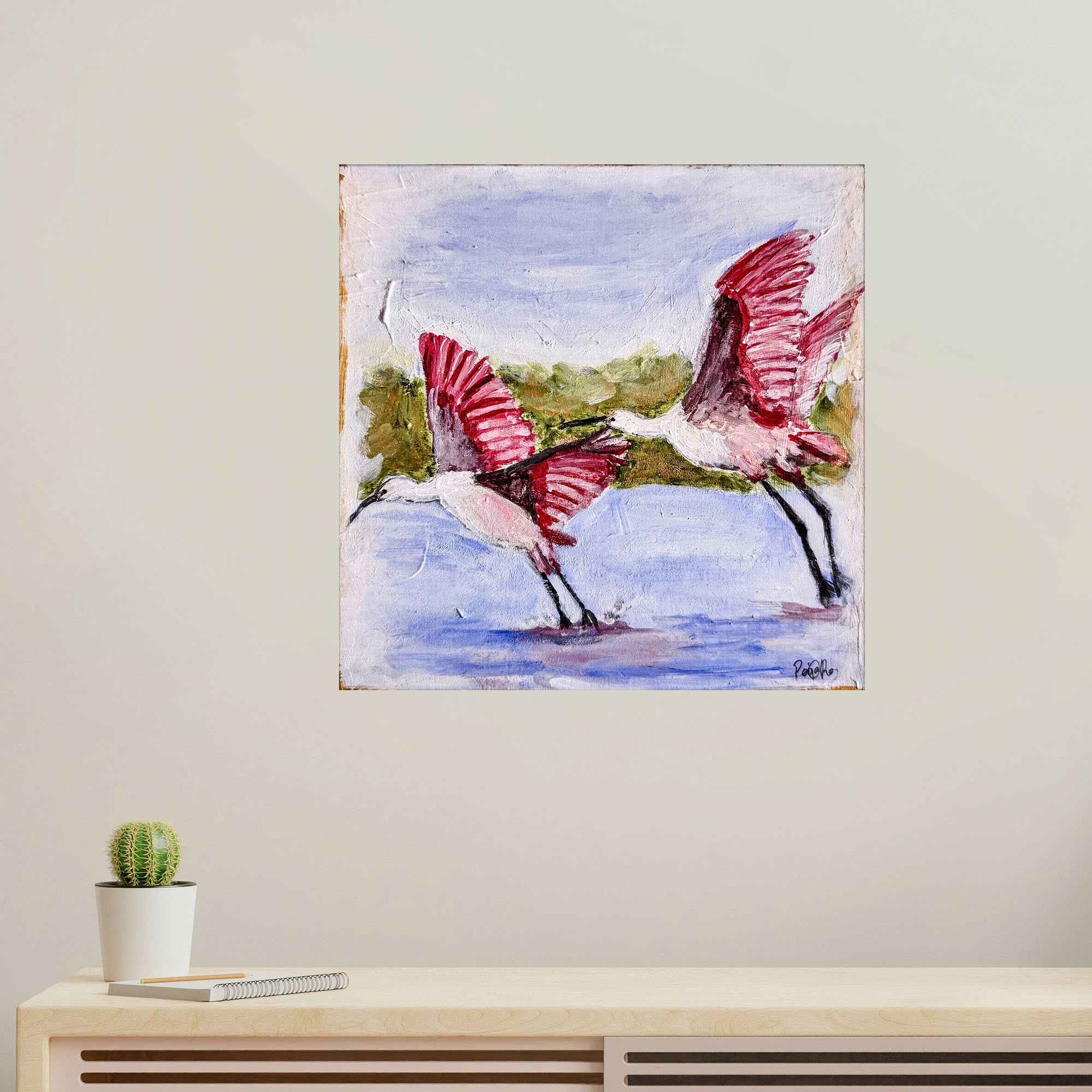 Flying Roseate Spoonbills unframed.jpg