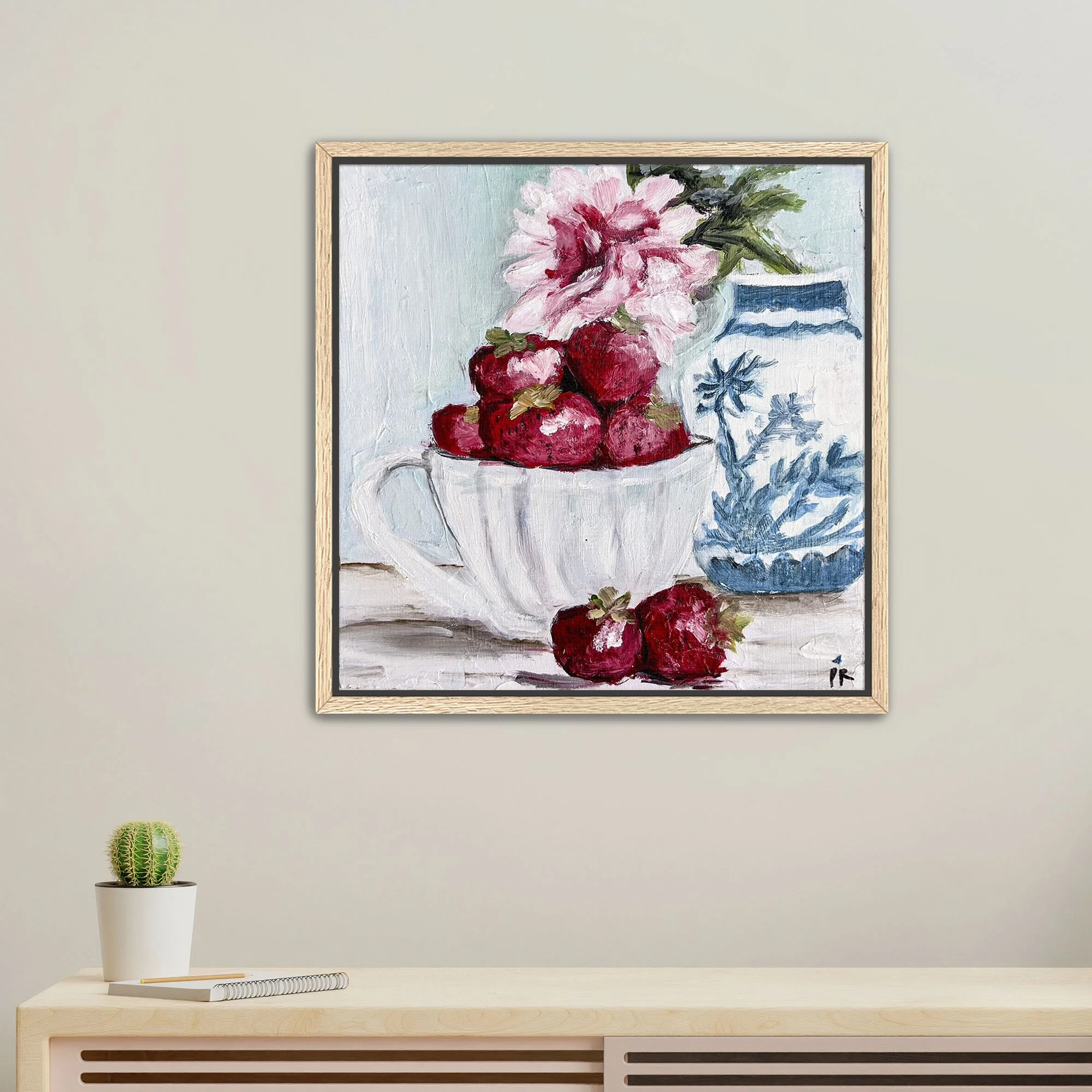 Strawberries & Roses Print framed oak.jpg