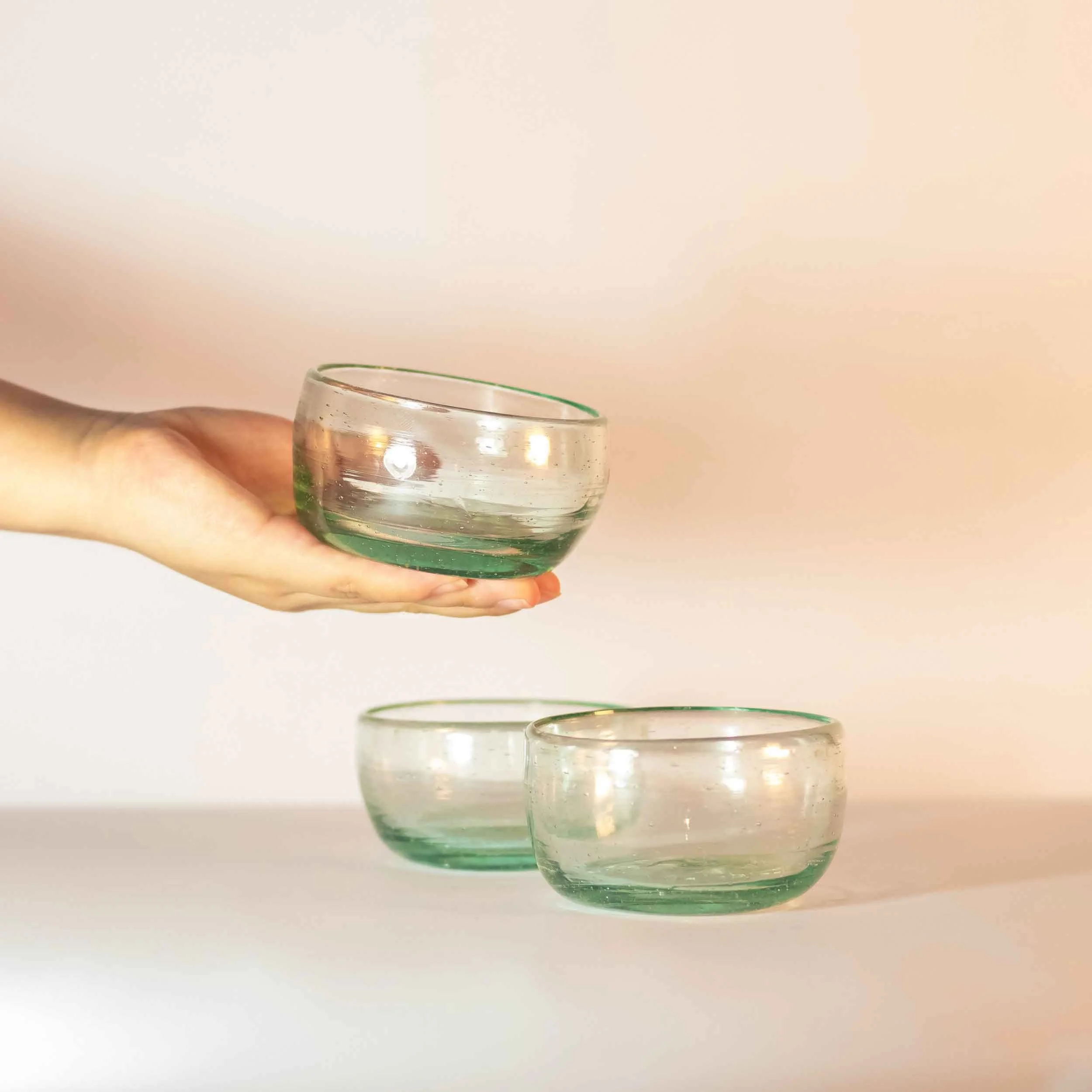 Catedral De Mi Padre Glass Cups. Tasting Cups. Set of 3. Green.