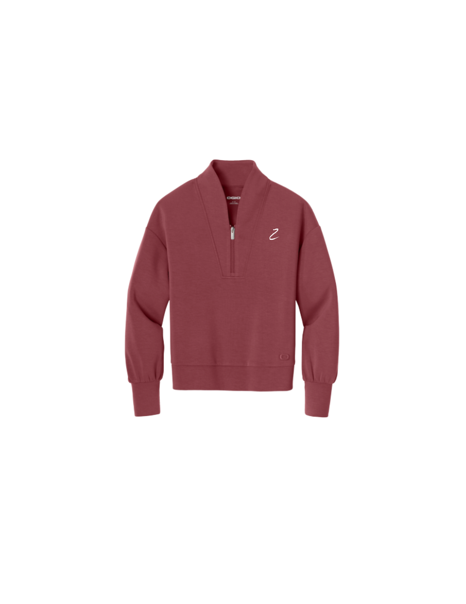 Women's Soft Ruby Ogio 1_4 Zip w_ Z logo on chest in white.png
