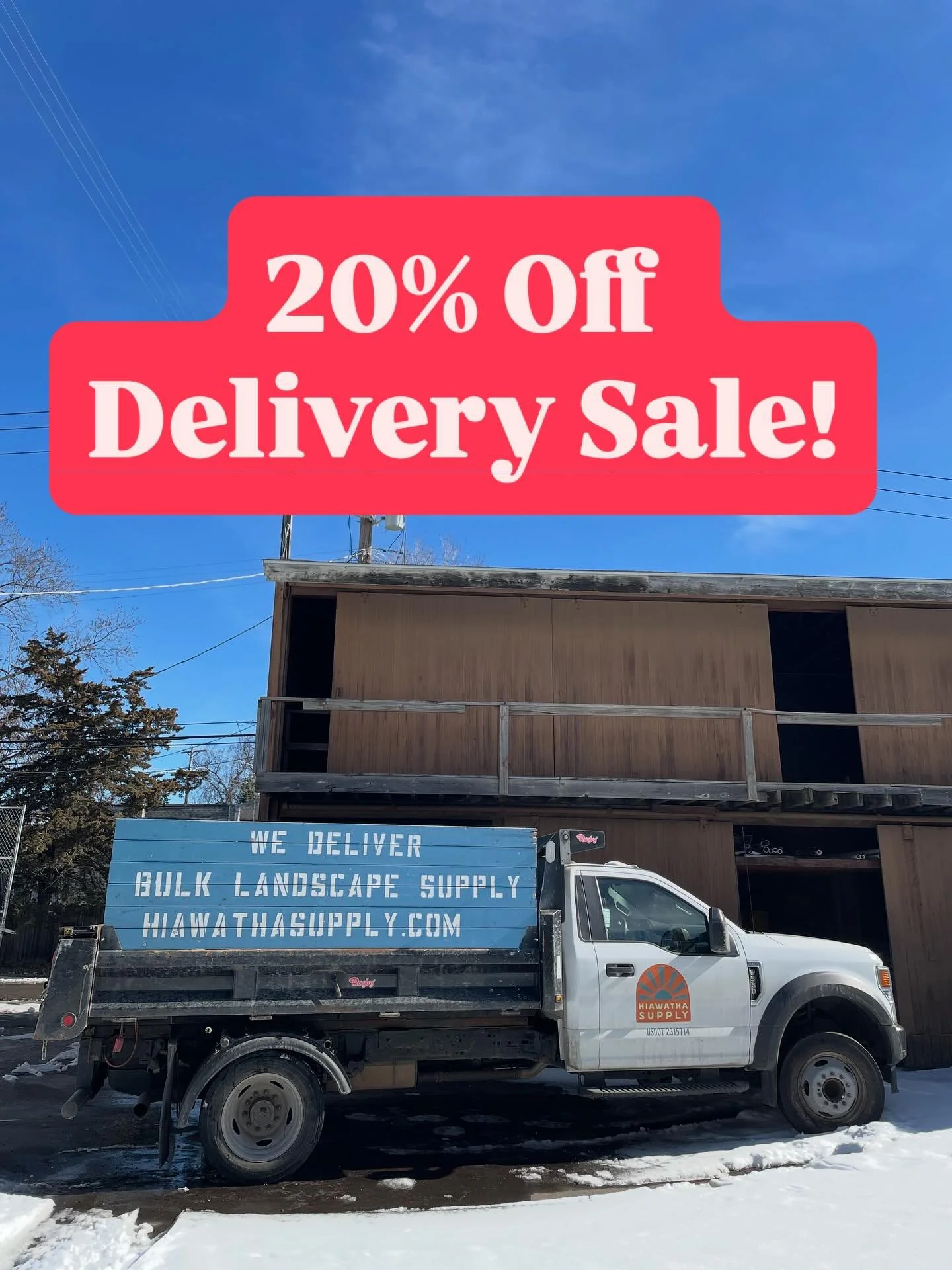 FALL SALE! 20% OFF ALL DELIVERIES!
Grab a load of firewood for the long winter ahead! Top dress your perennial beds for the spring! Put your garden beds to bed with a cozy mulch blanket!
BOOK A DELIVERY NOW at hiawathasupply@gmail.com