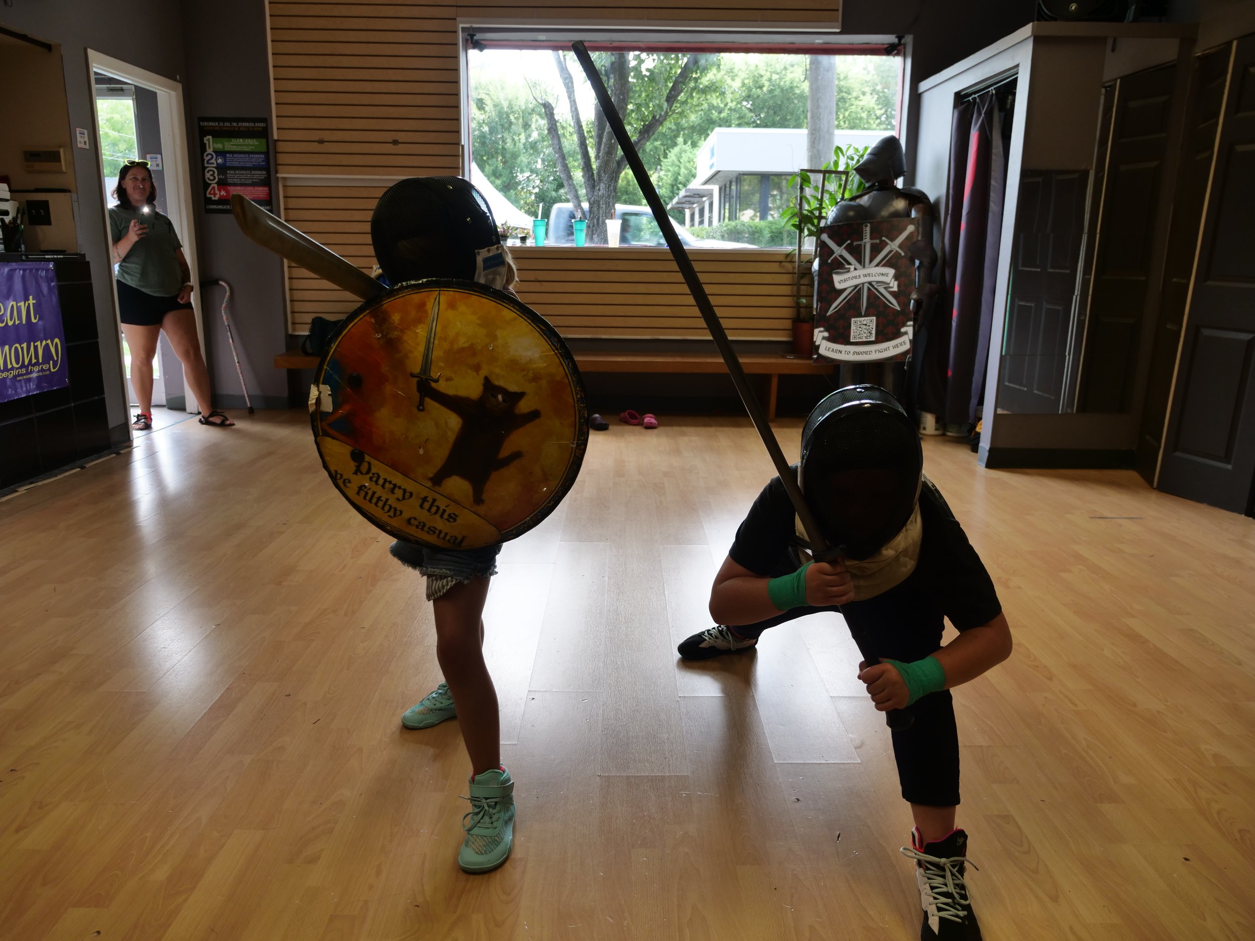 Sword and shield in Historical european martial arts class for kids, Virginia