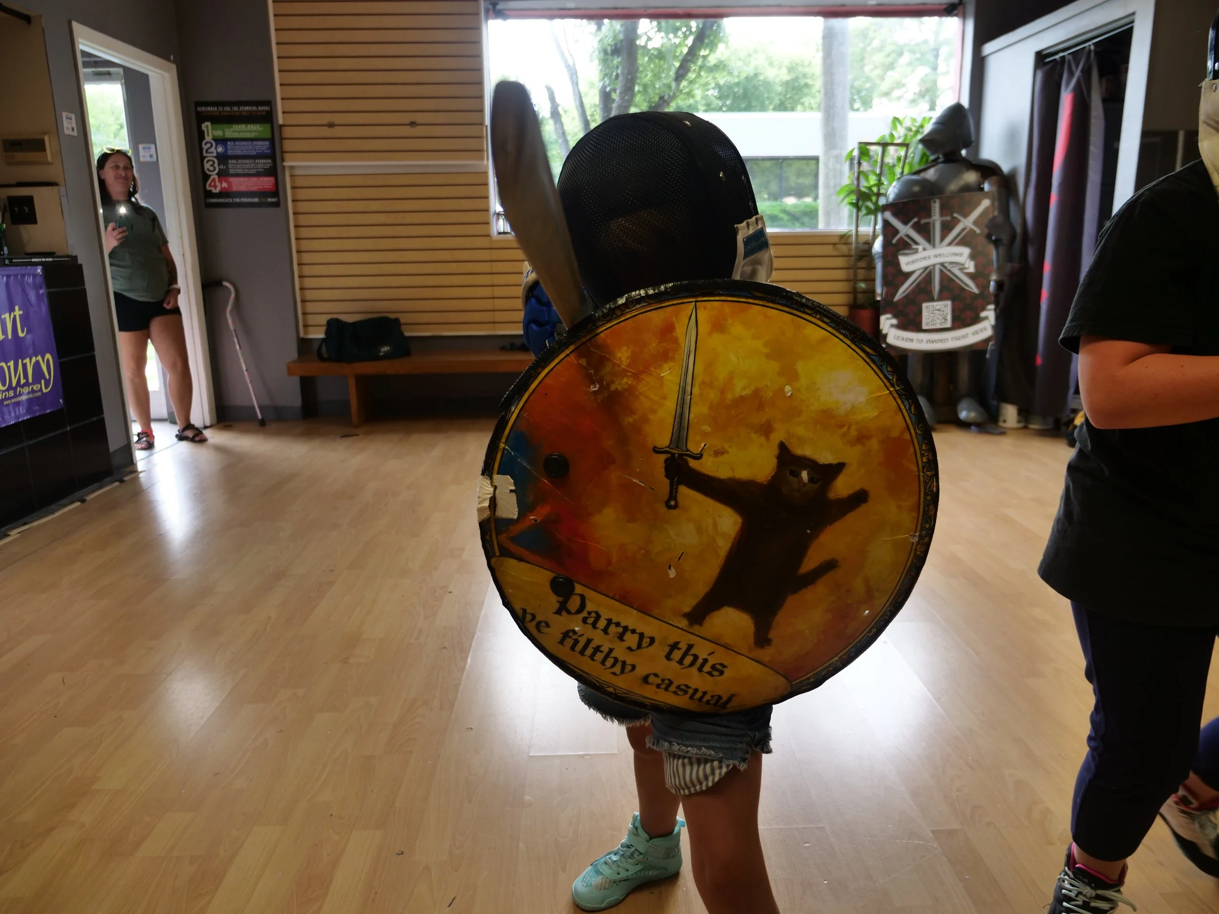 Painted shield and sword in HEMA kids class, Norfolk, VA