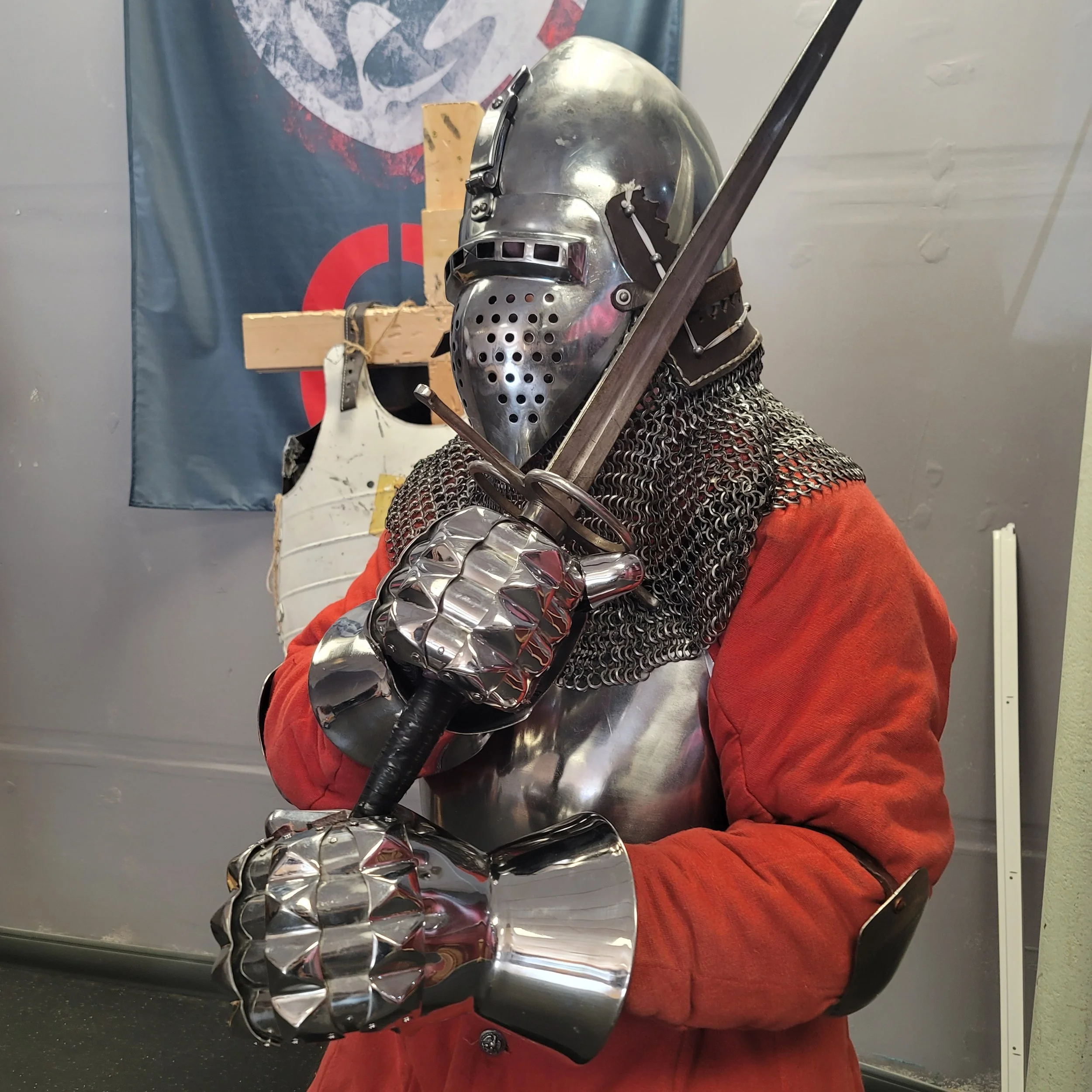 Chainmail and Helmet with Longsword